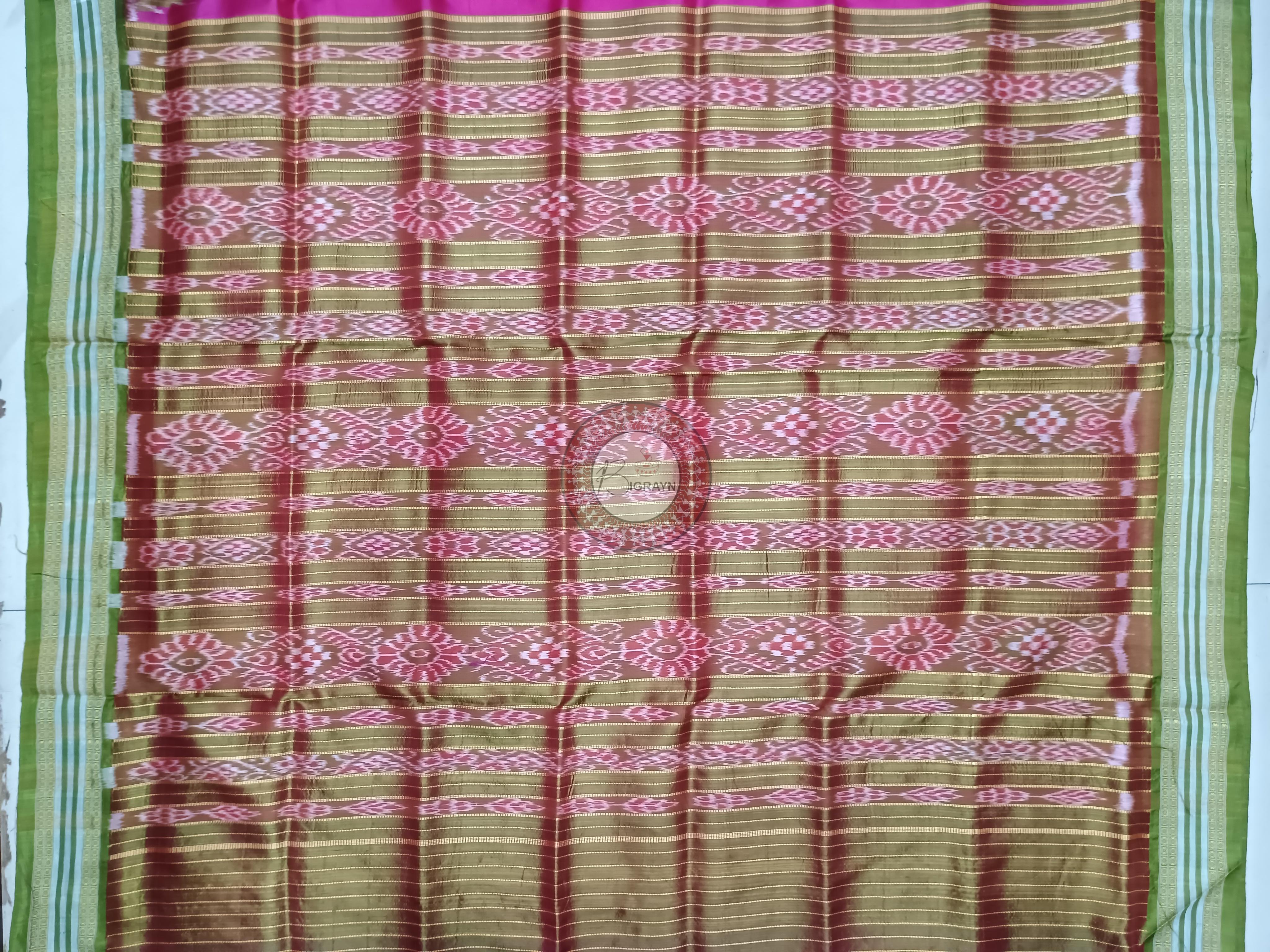 Magenta Mehendi Green Kumbha Khandua Silk Saree