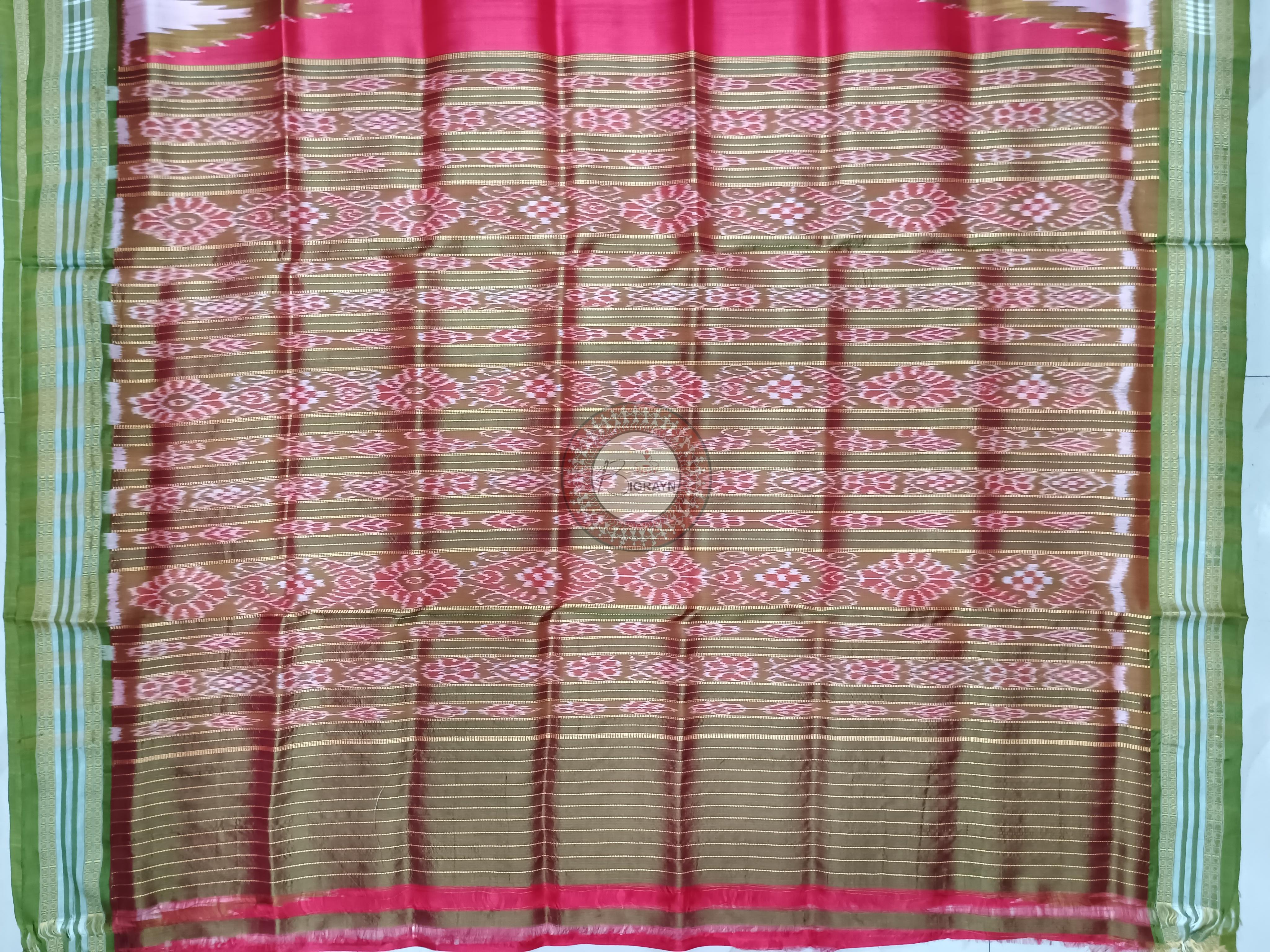 Red Mehendi Green Kumbha Khandua Silk Saree