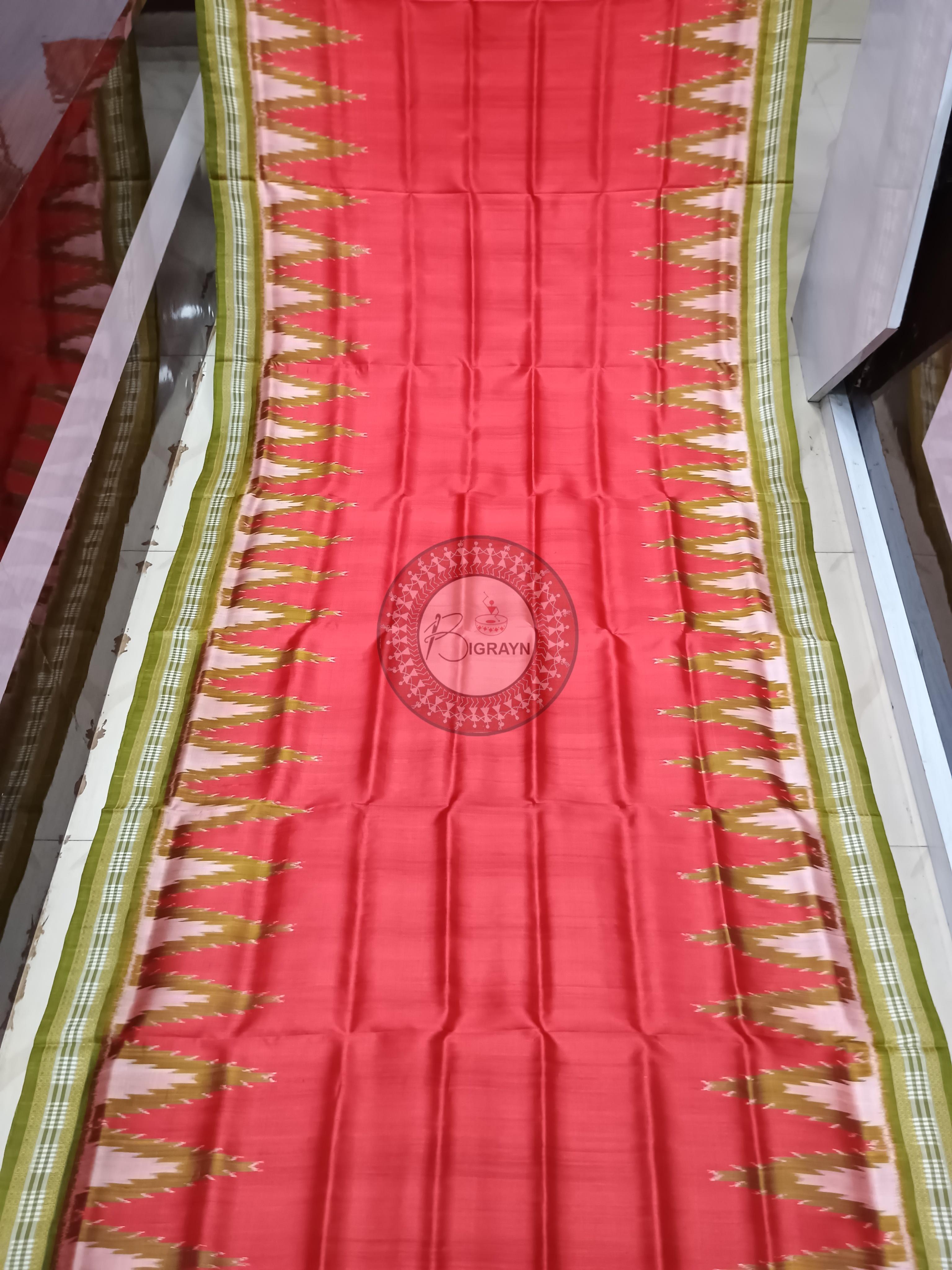Red Mehendi Green Kumbha Khandua Silk Saree