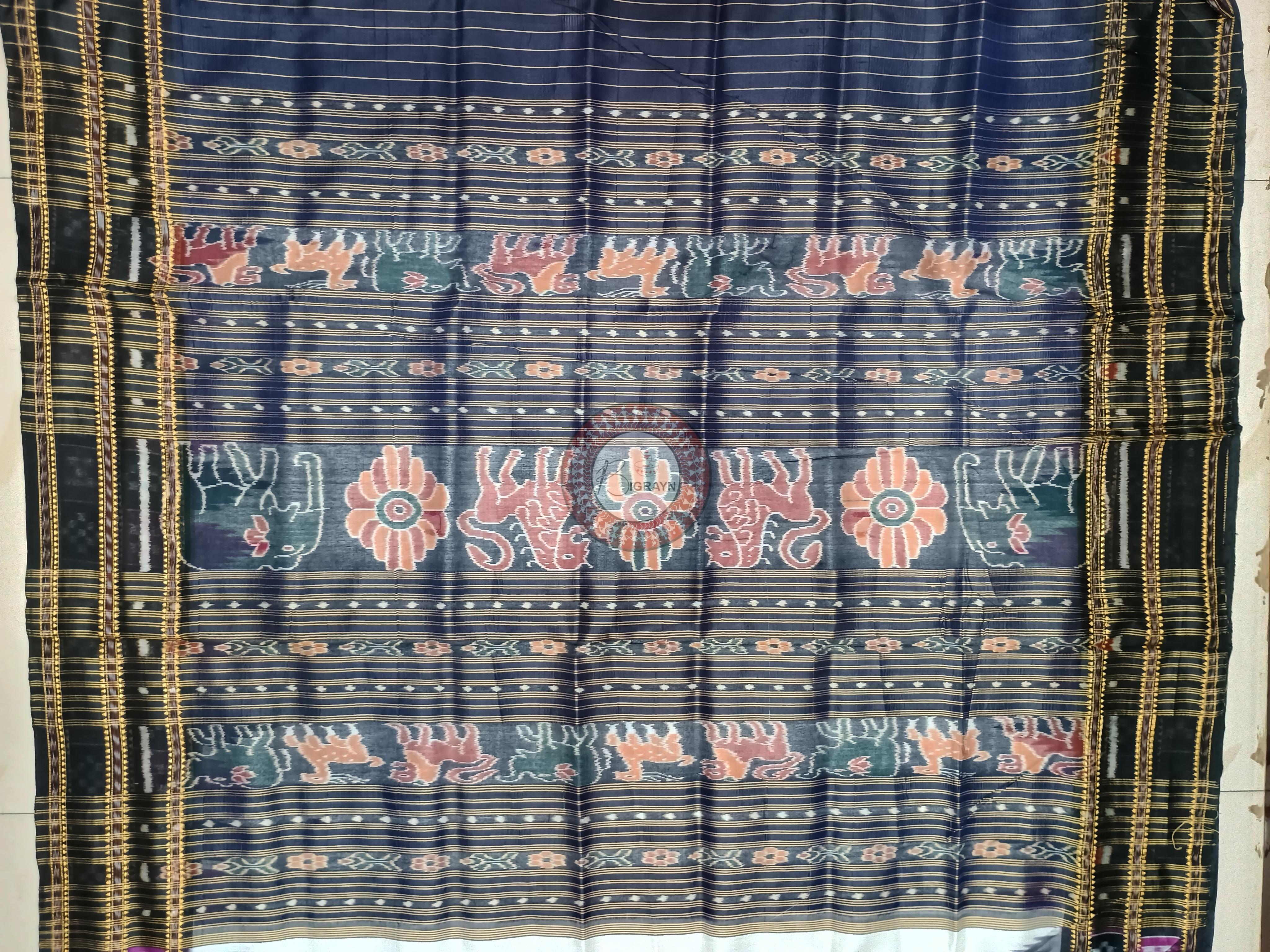 White Purple Double Pasapali Border Khandua Silk Saree