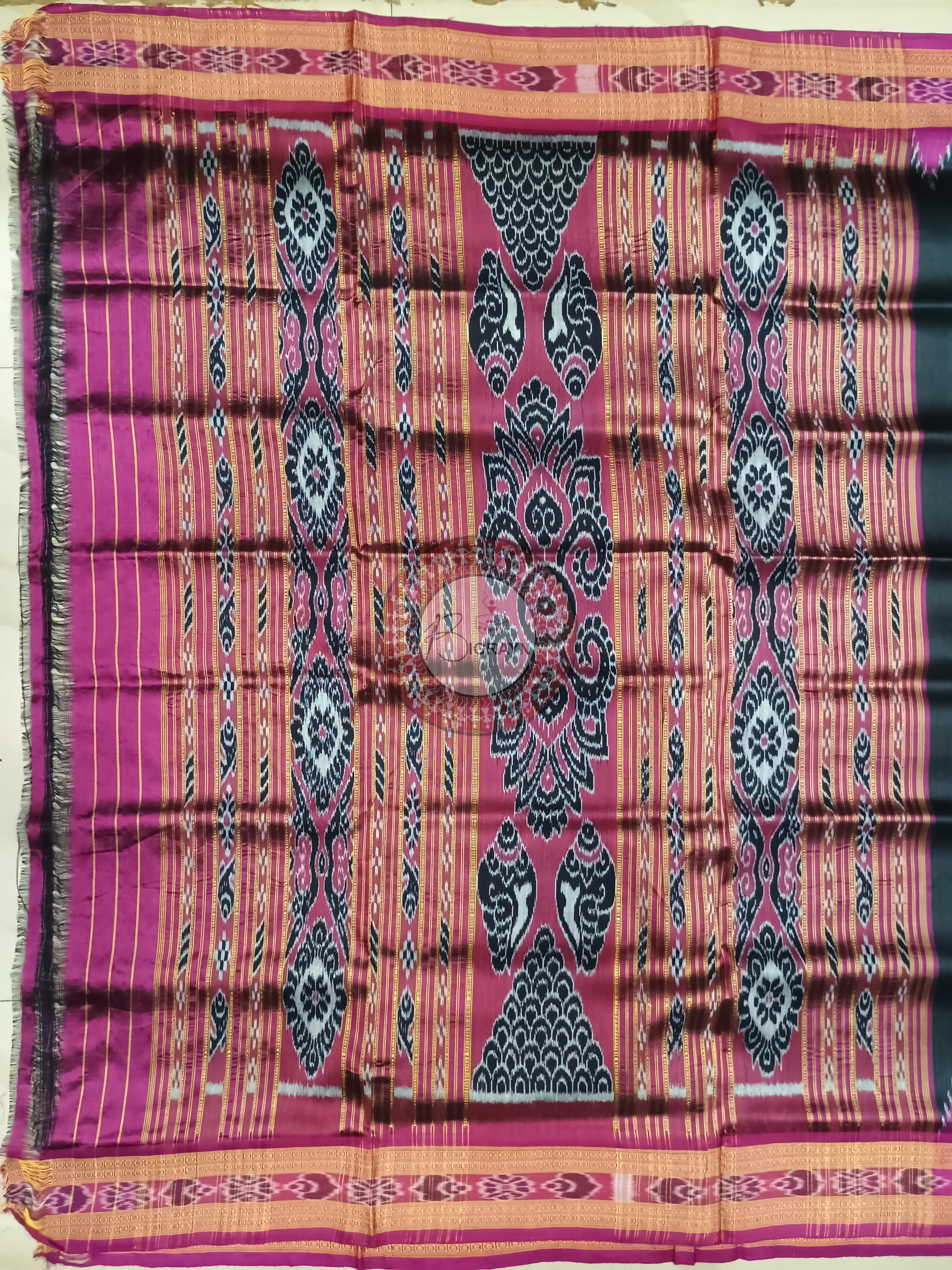 Black Magenta Buti Kumbha Khandua Silk Saree