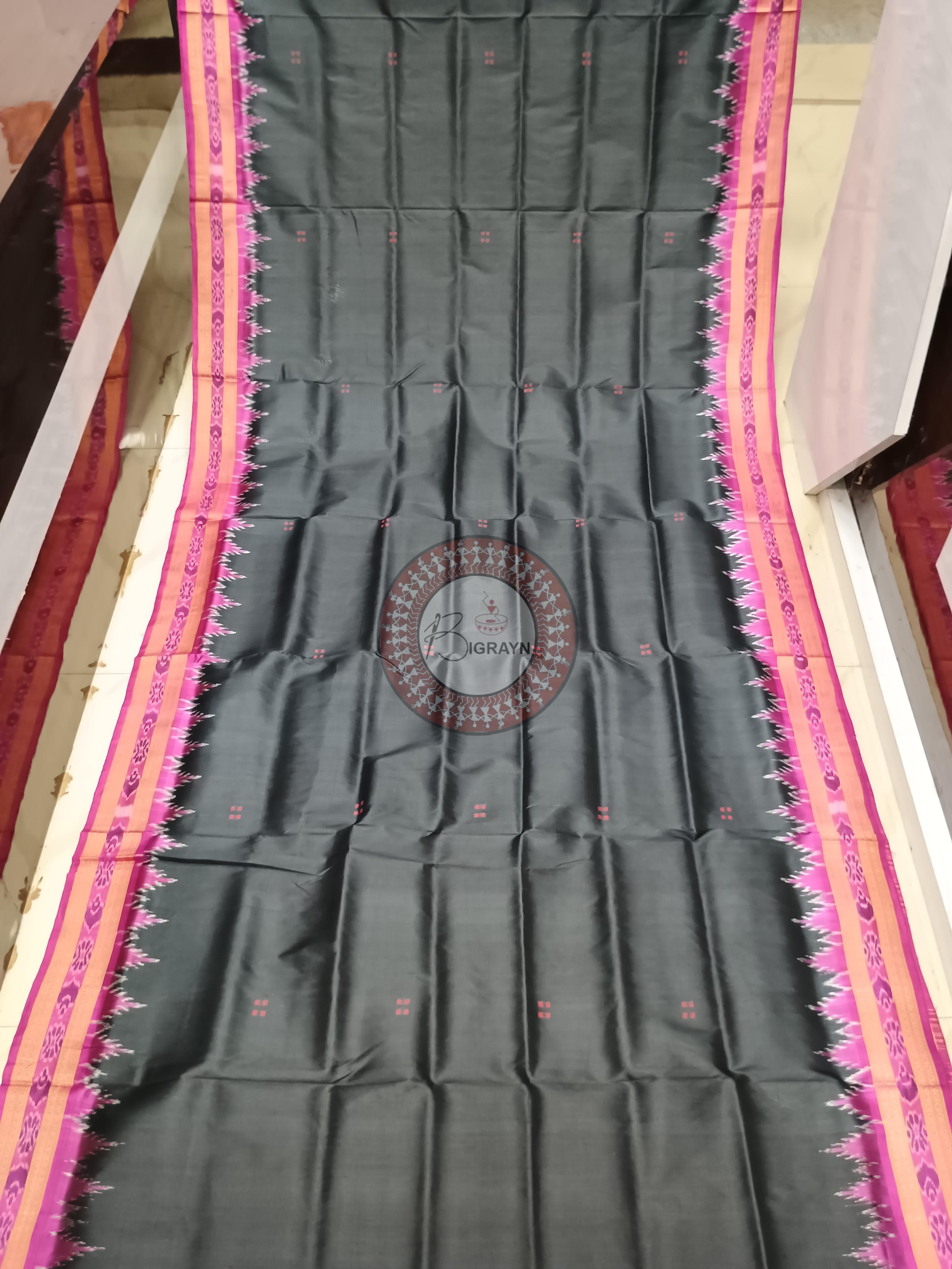 Black Magenta Buti Kumbha Khandua Silk Saree