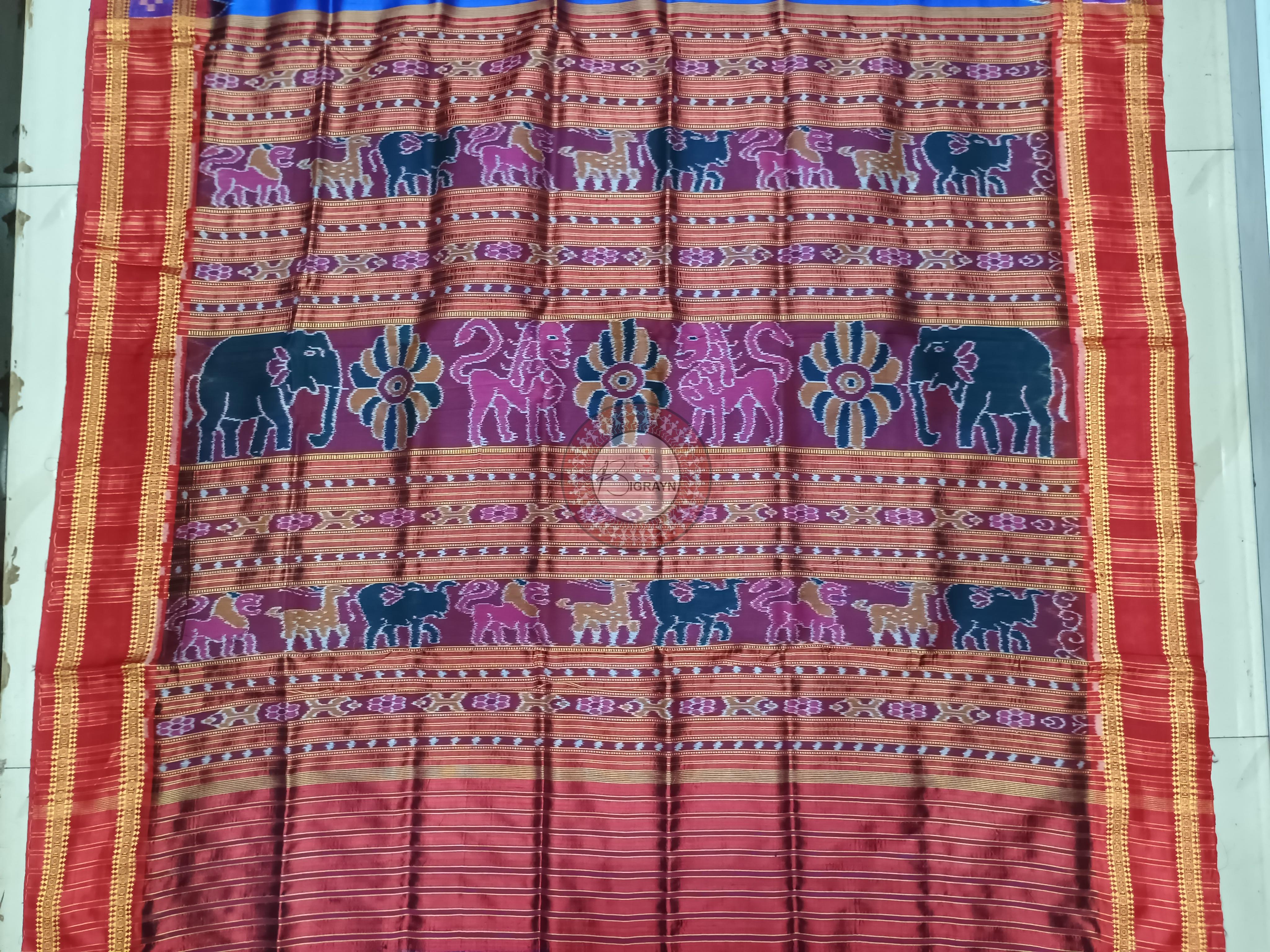Blue Red Pasapali Border Khandua Silk Saree
