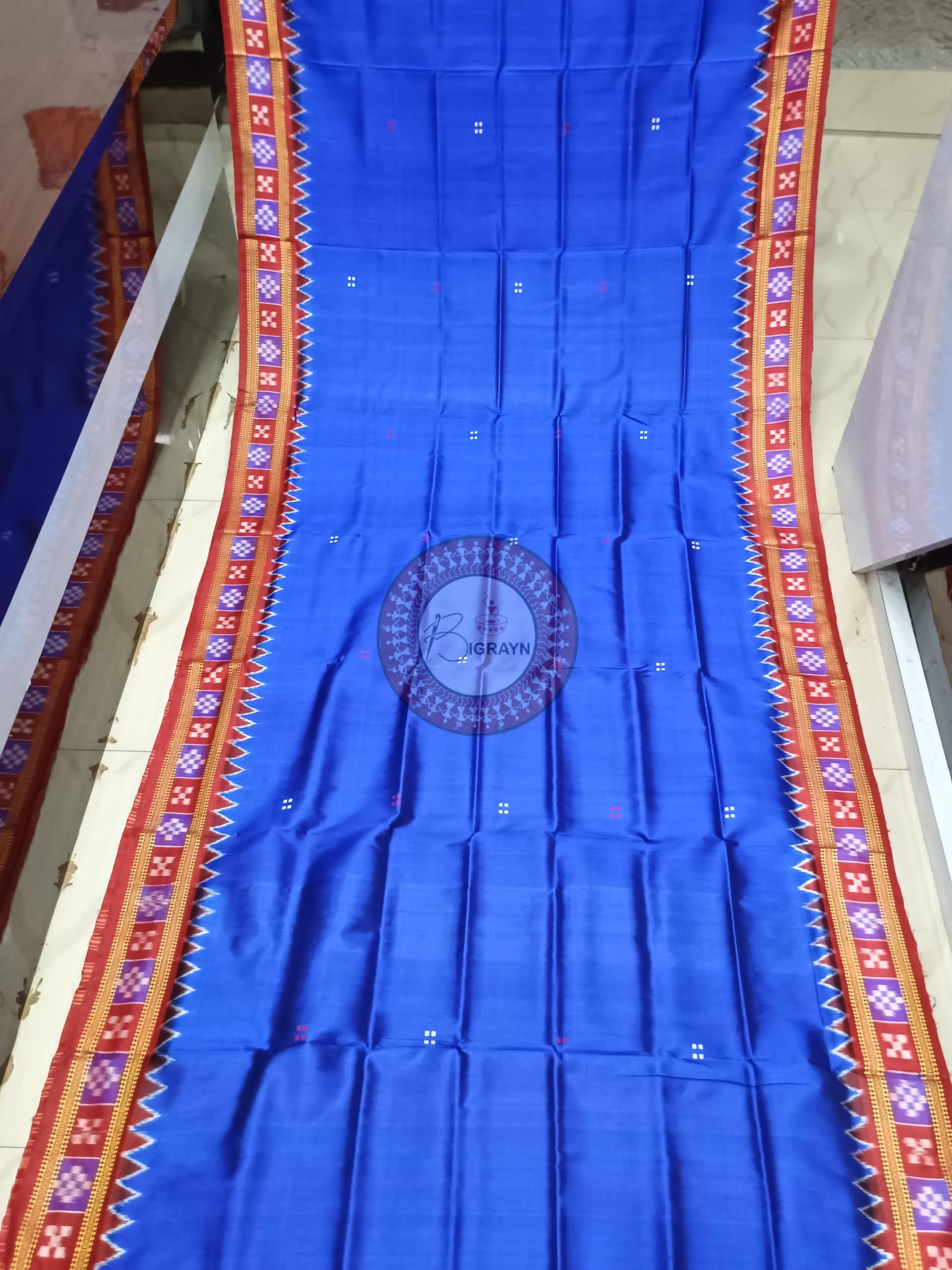 Blue Red Pasapali Border Khandua Silk Saree