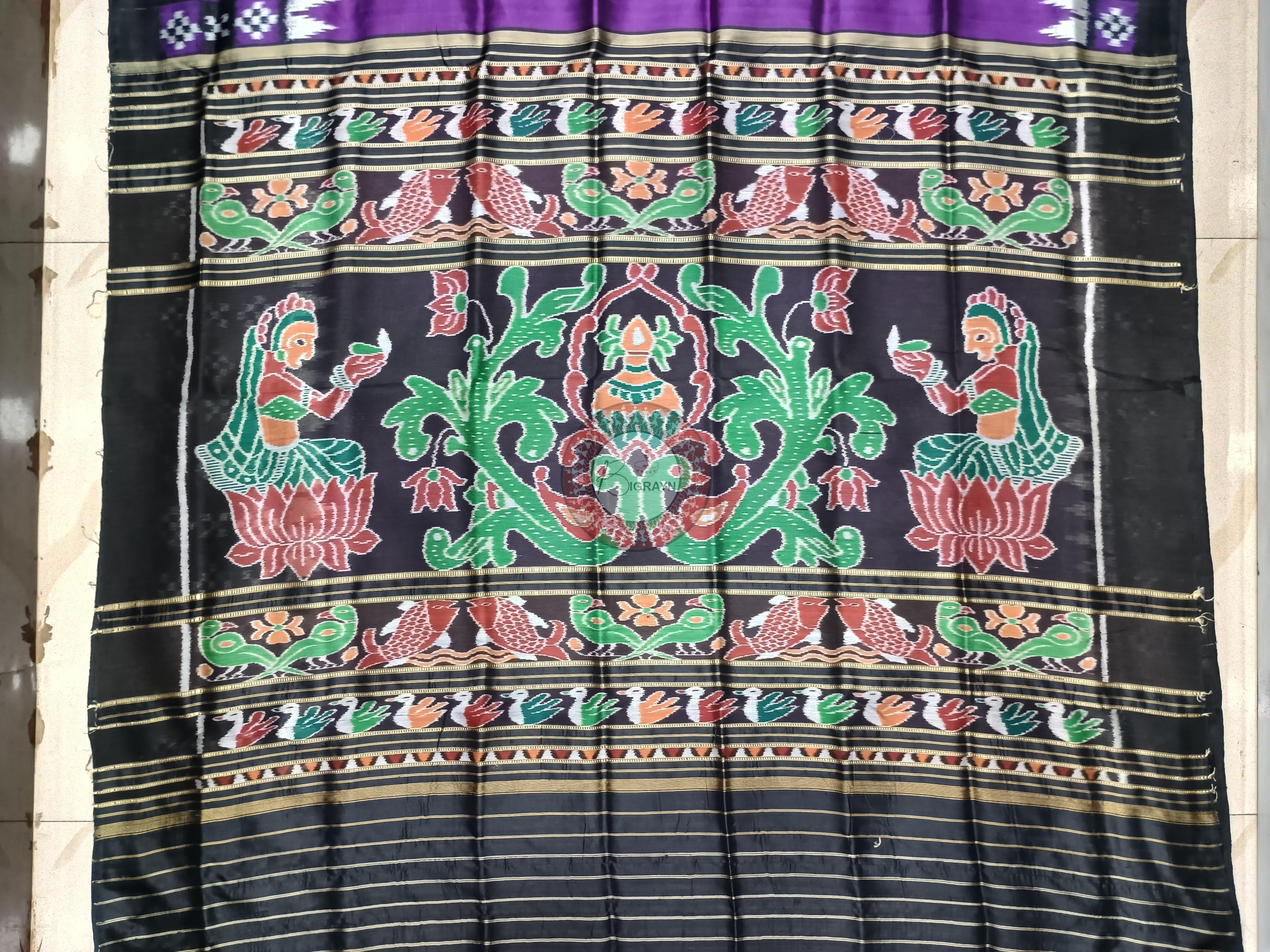 Purple Black Pasapali Border Khandua Silk Saree