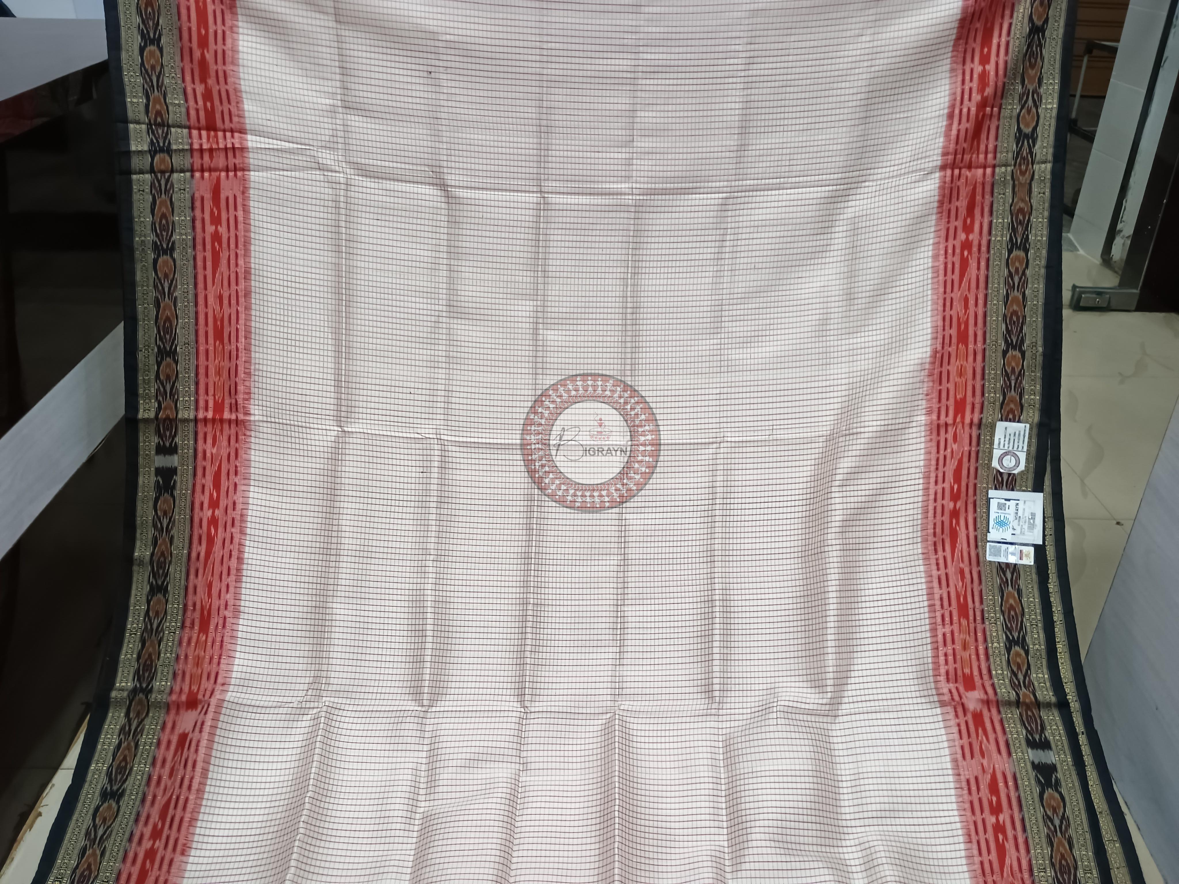 White Black Sachipar Khandua Silk Saree