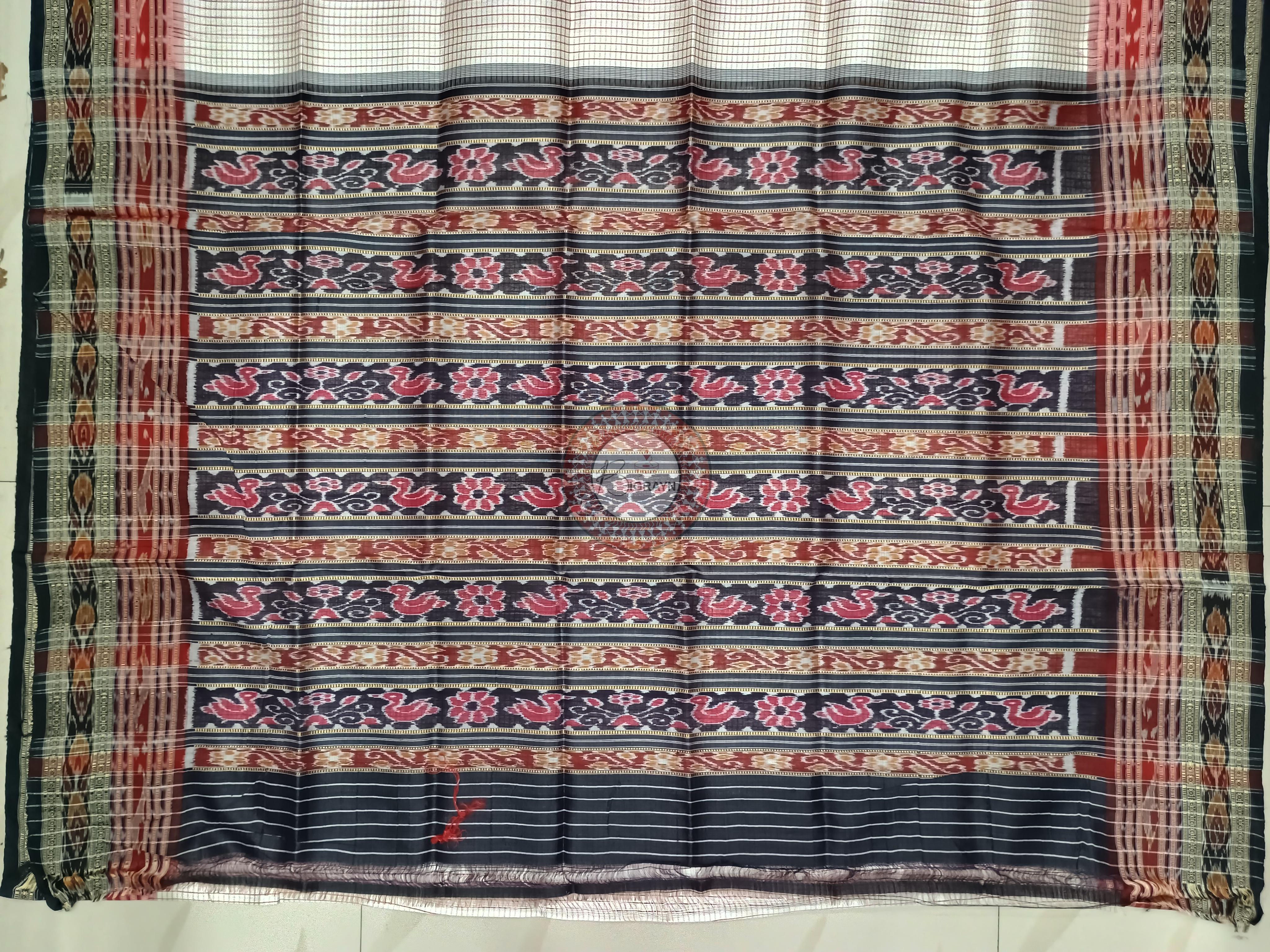 White Black Sachipar Khandua Silk Saree
