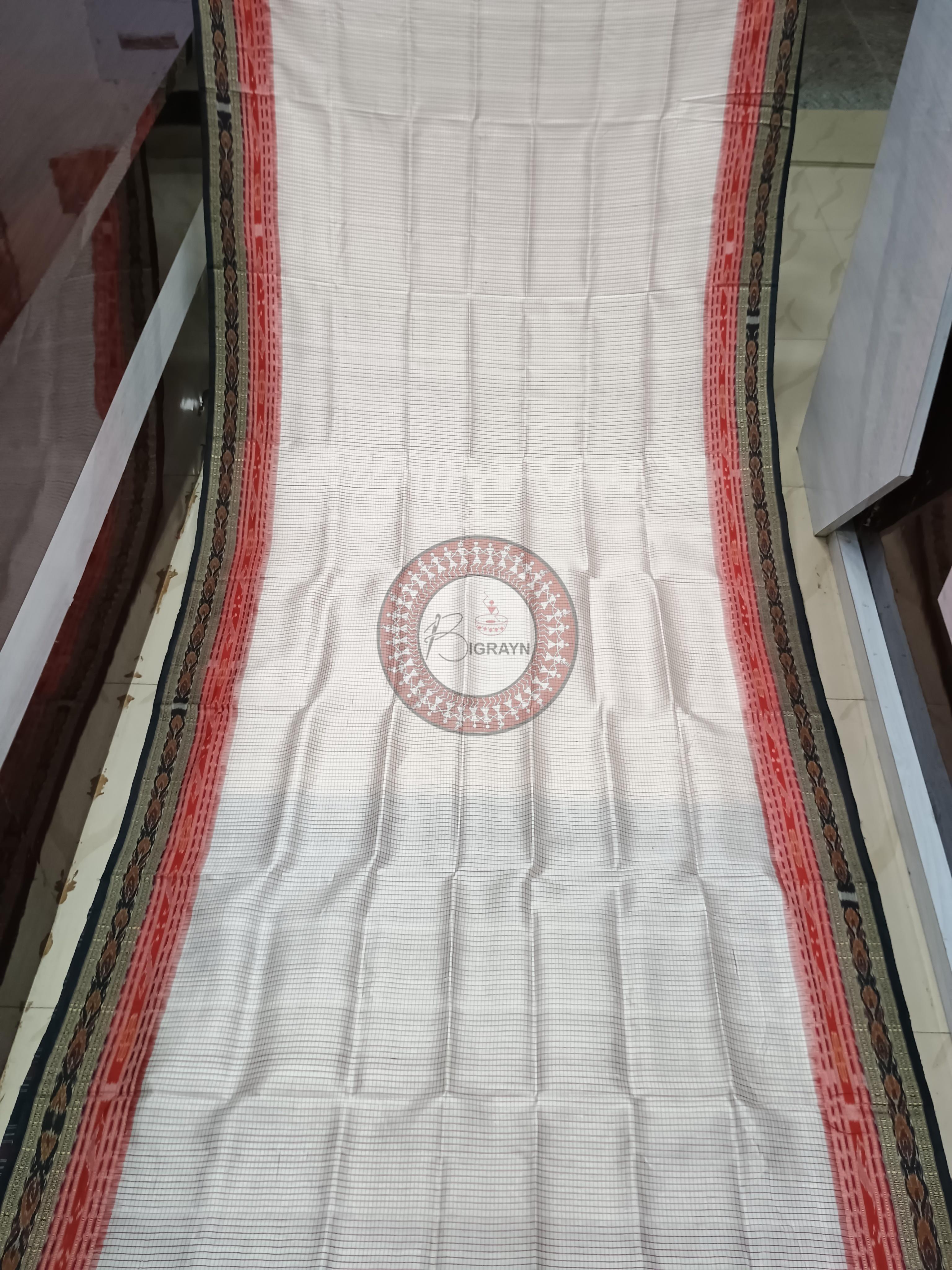 White Black Sachipar Khandua Silk Saree