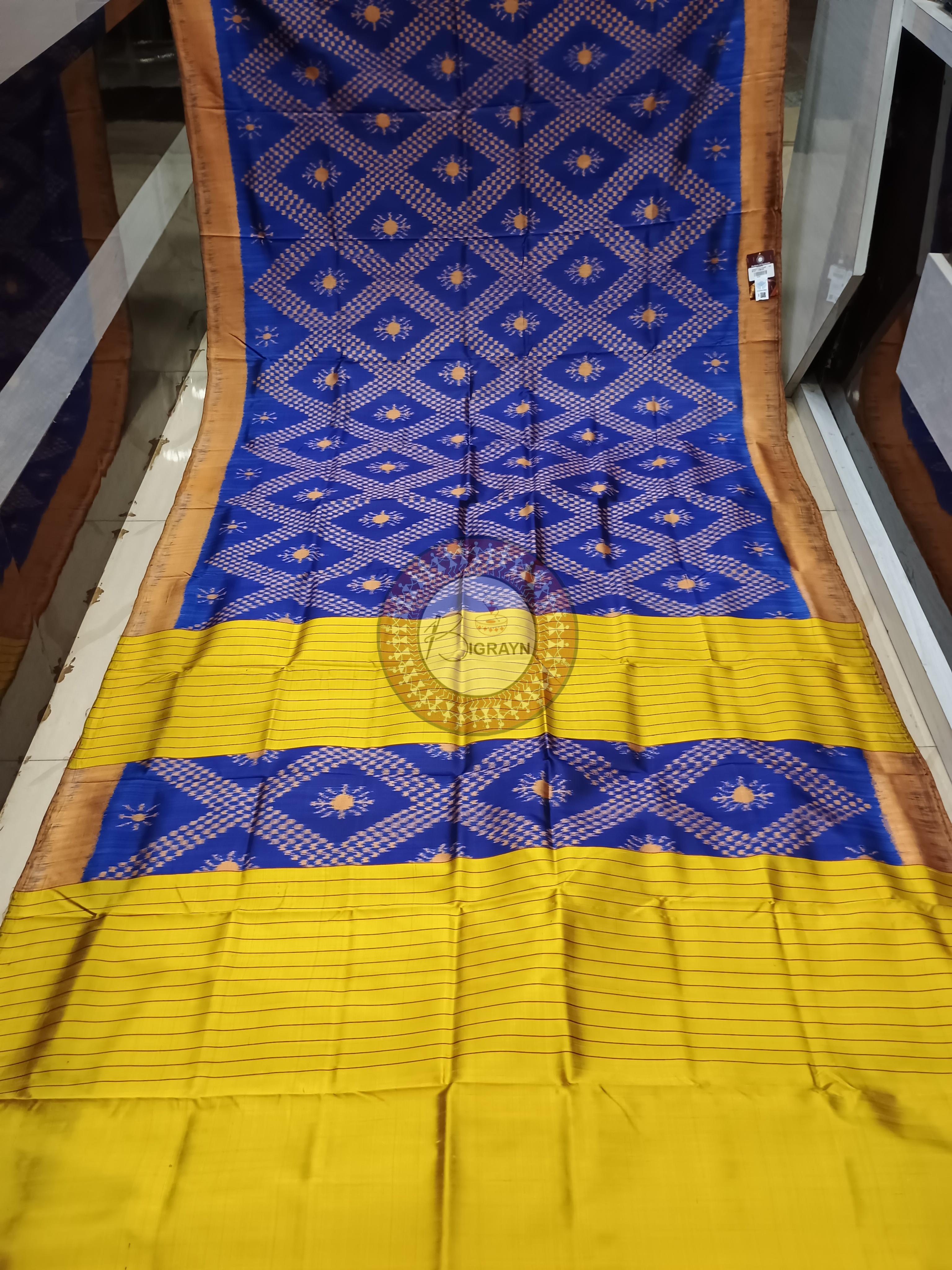 Blue Yellow Tarabali Design Khandua Silk Saree