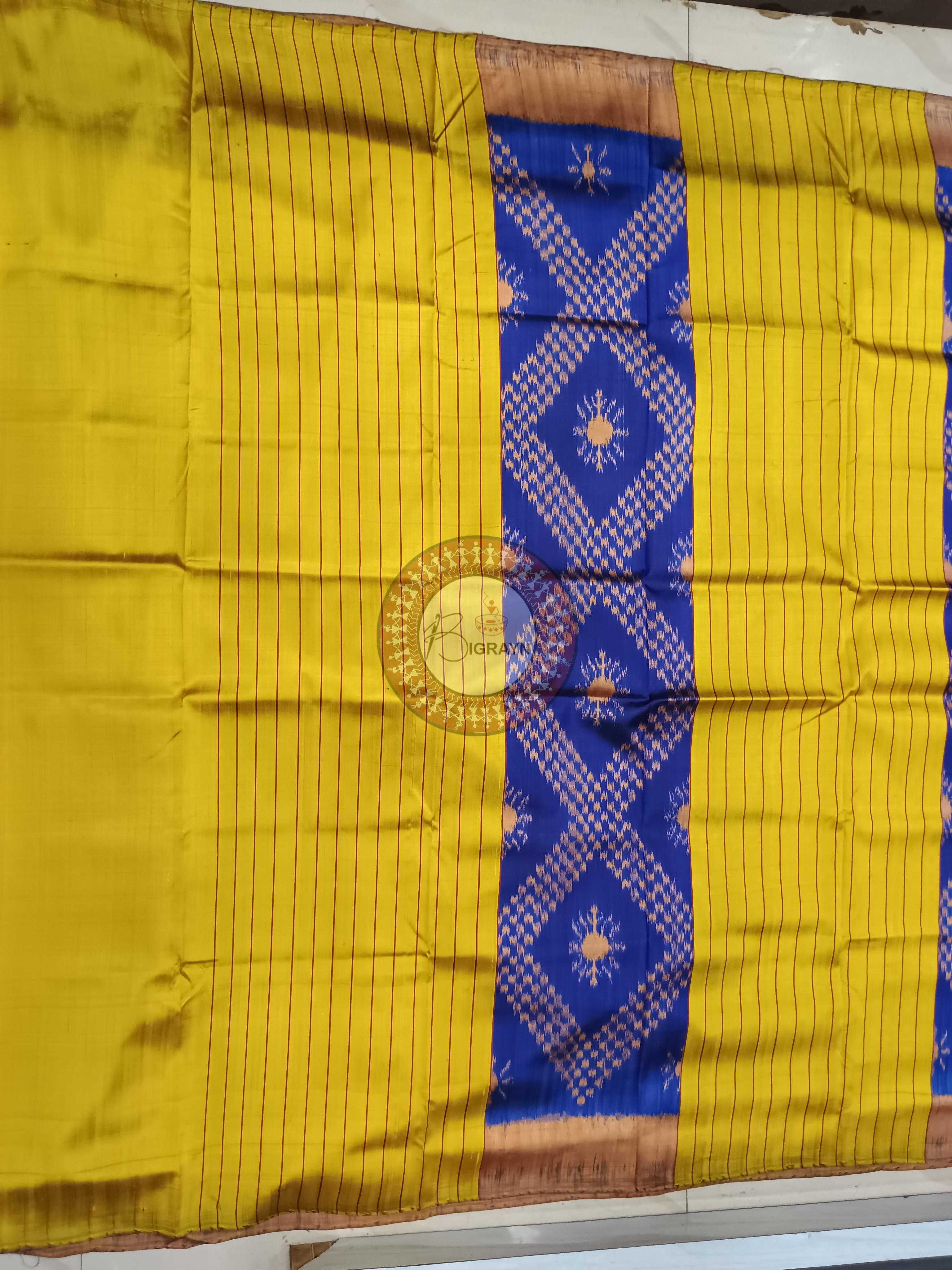 Blue Yellow Tarabali Design Khandua Silk Saree