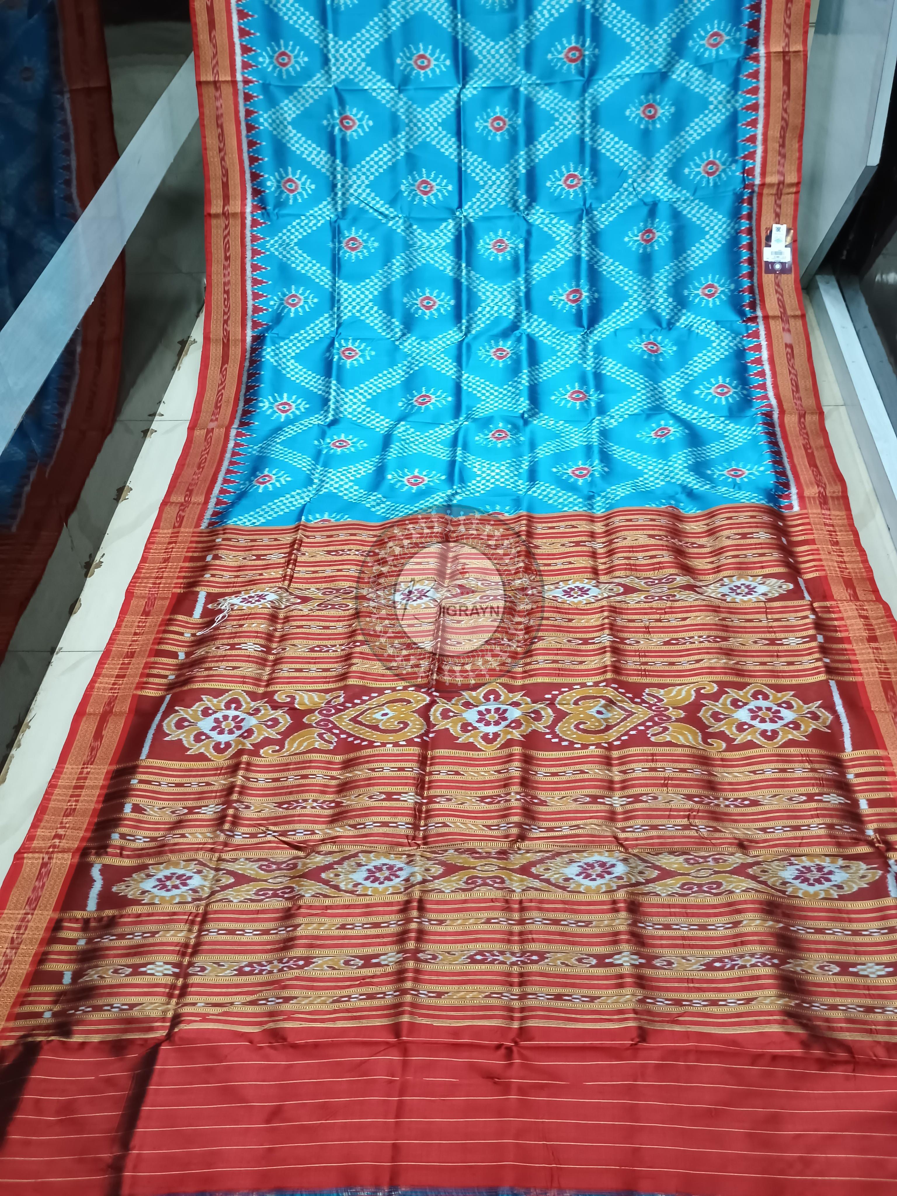 Copper Sulphate Maroon Tarabali Design Khandua Silk Saree