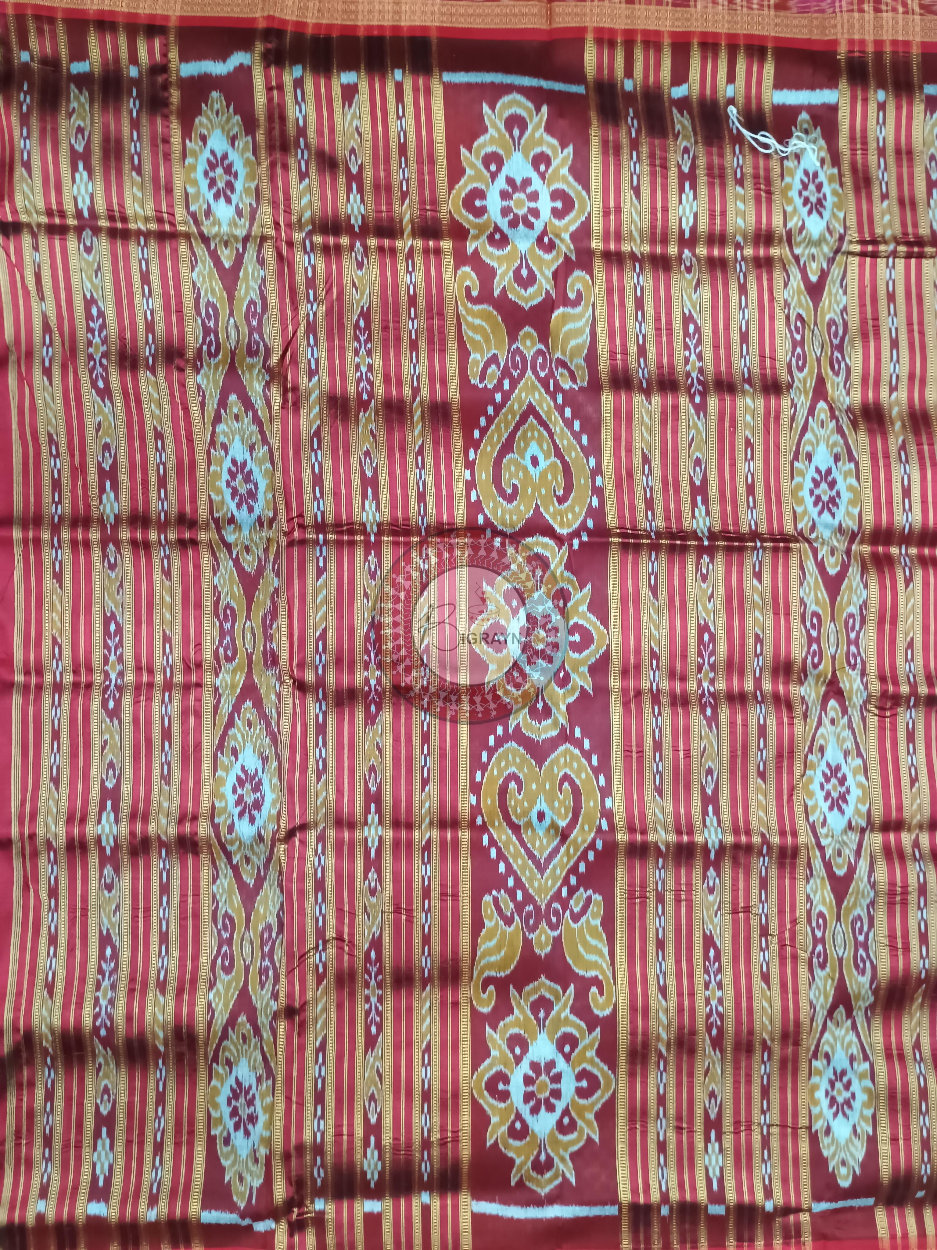 Copper Sulphate Maroon Tarabali Design Khandua Silk Saree