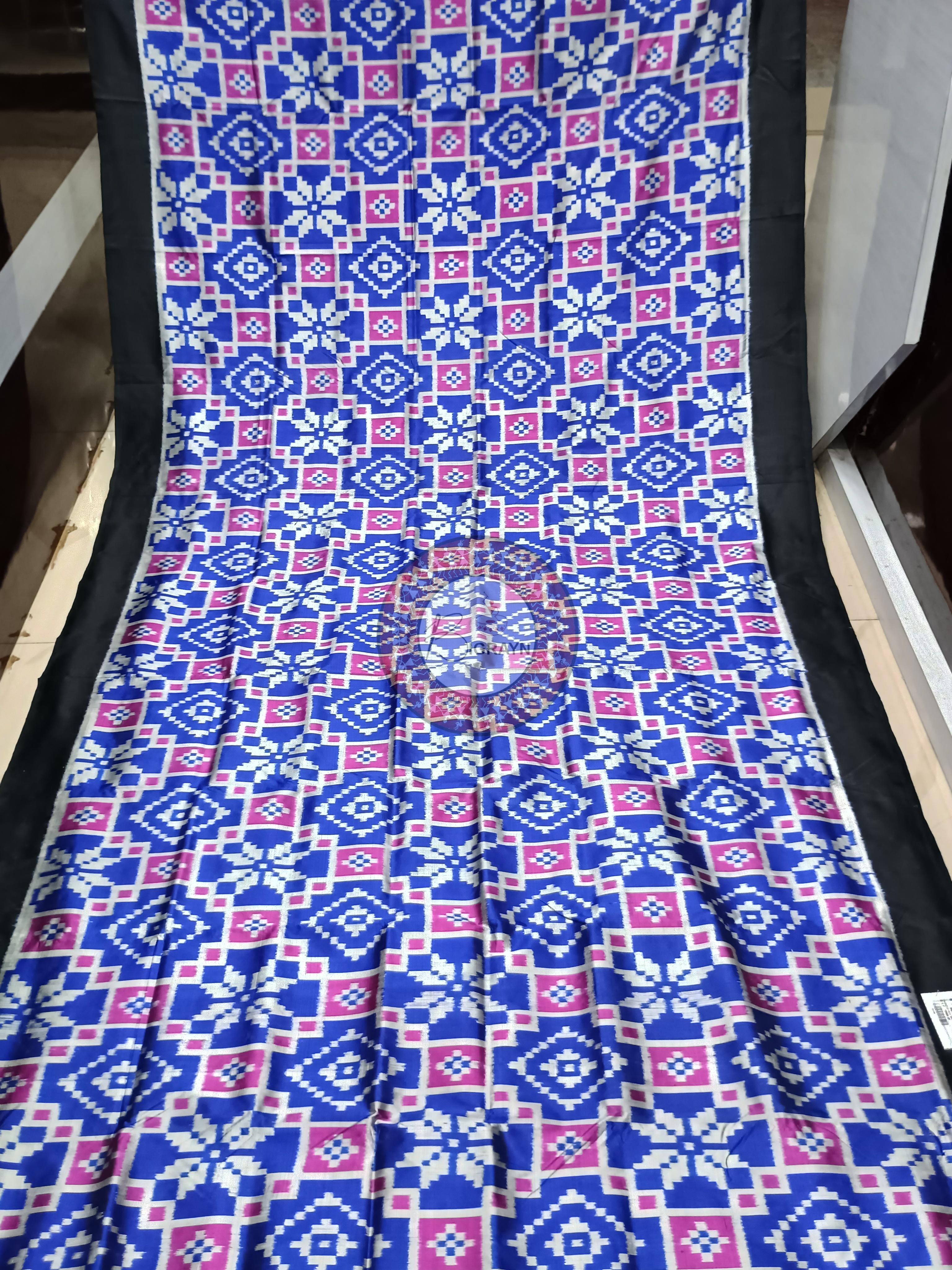Blue Black Telia Rumal Design Khandua Silk Saree