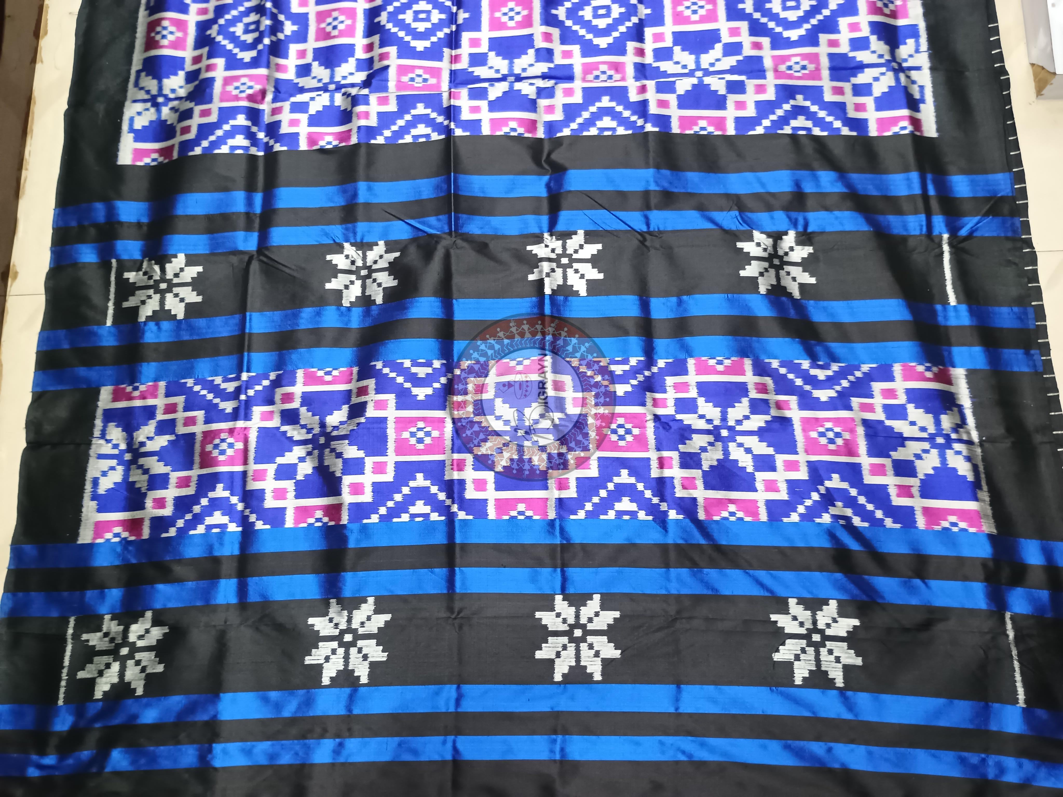 Blue Black Telia Rumal Design Khandua Silk Saree