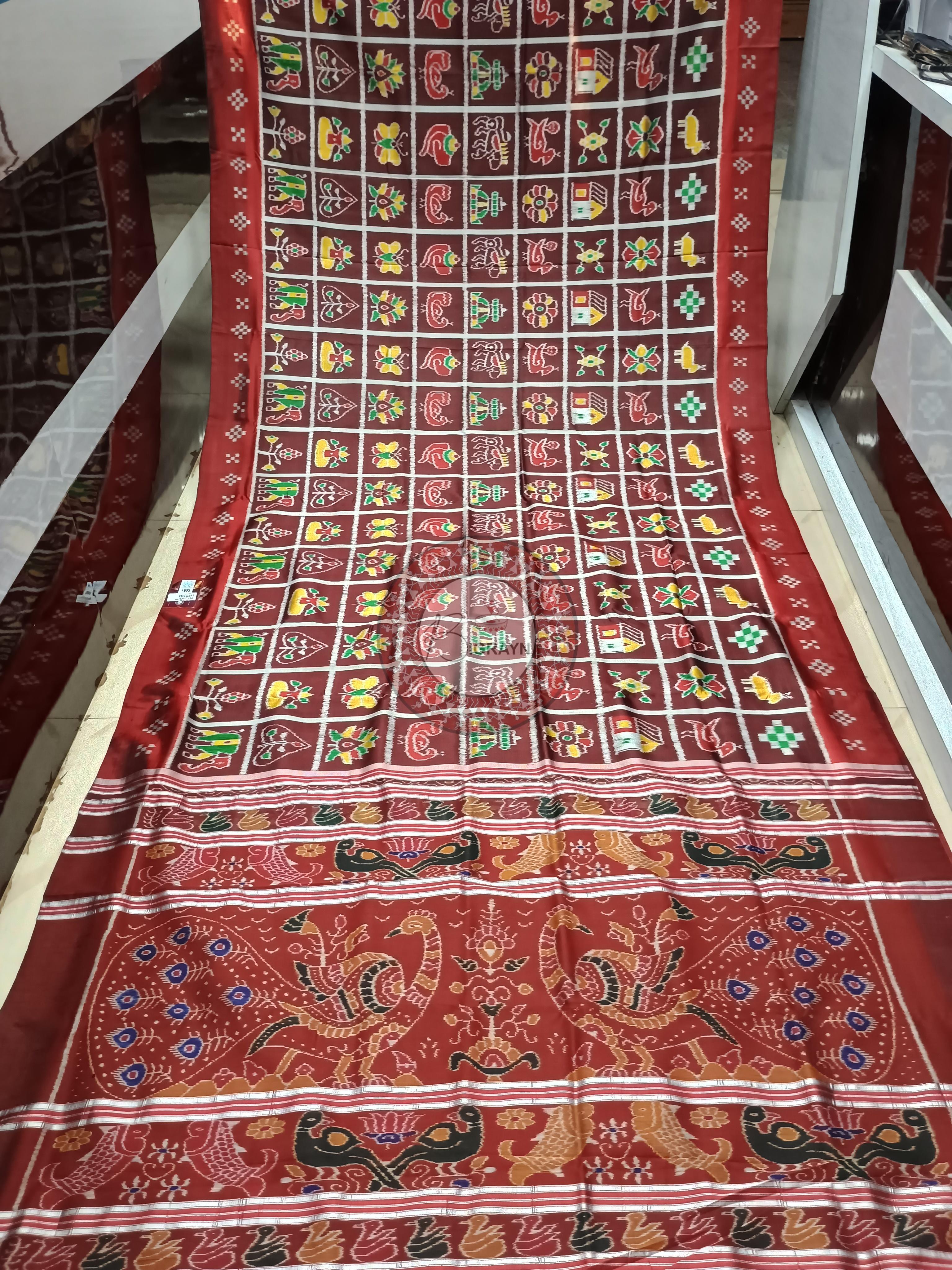 Coffee Maroon Nabakothi Design Khandua Silk Saree