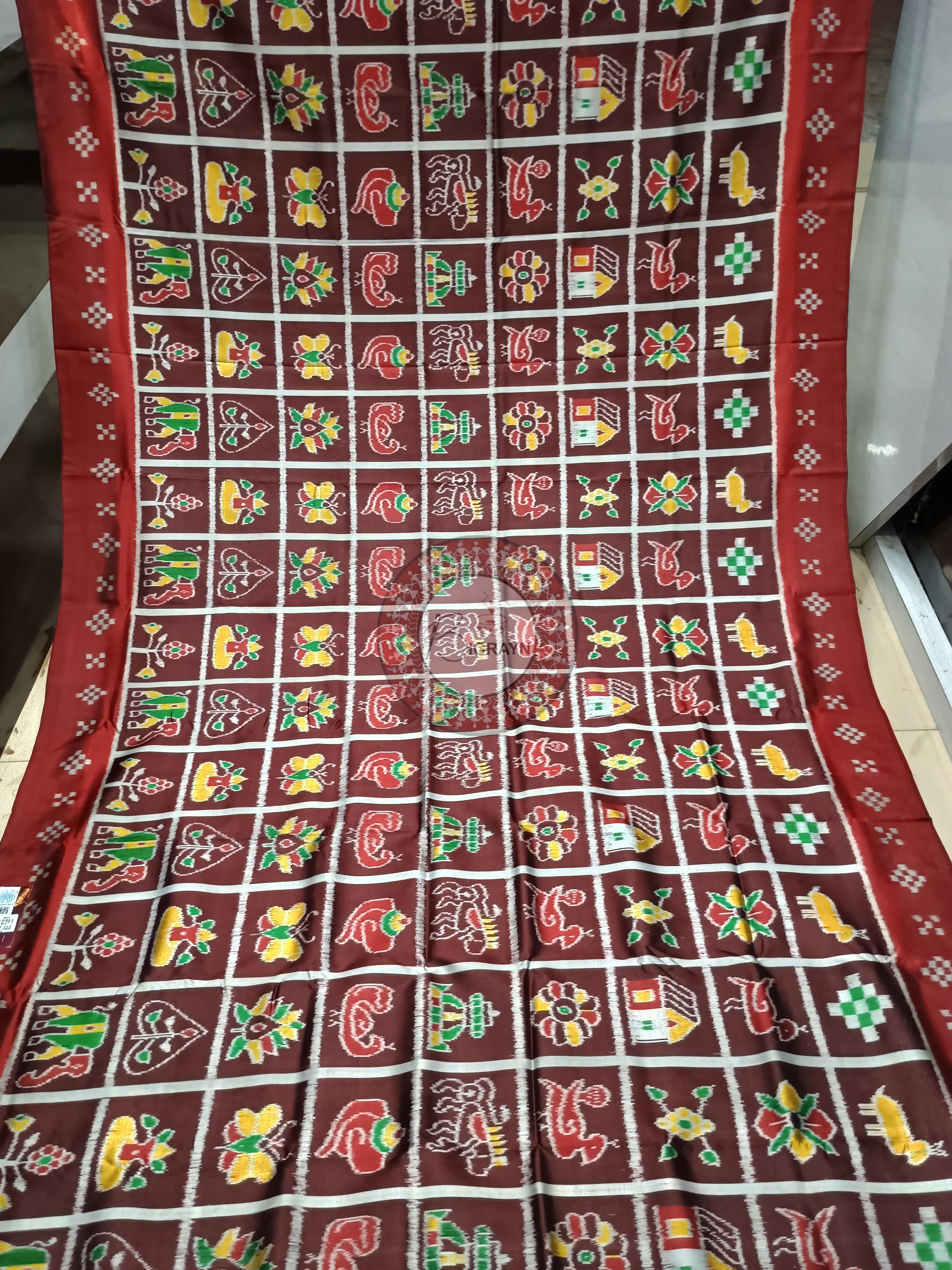 Coffee Maroon Nabakothi Design Khandua Silk Saree