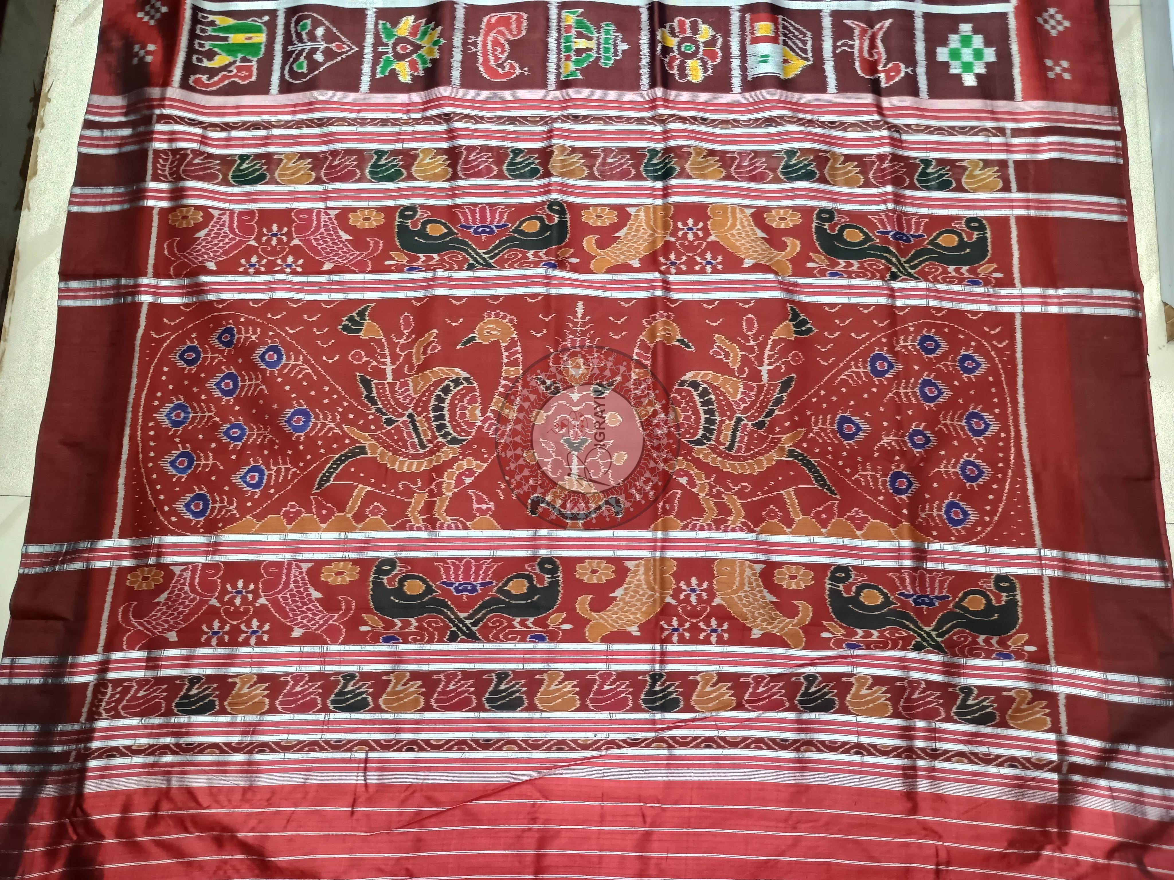 Coffee Maroon Nabakothi Design Khandua Silk Saree
