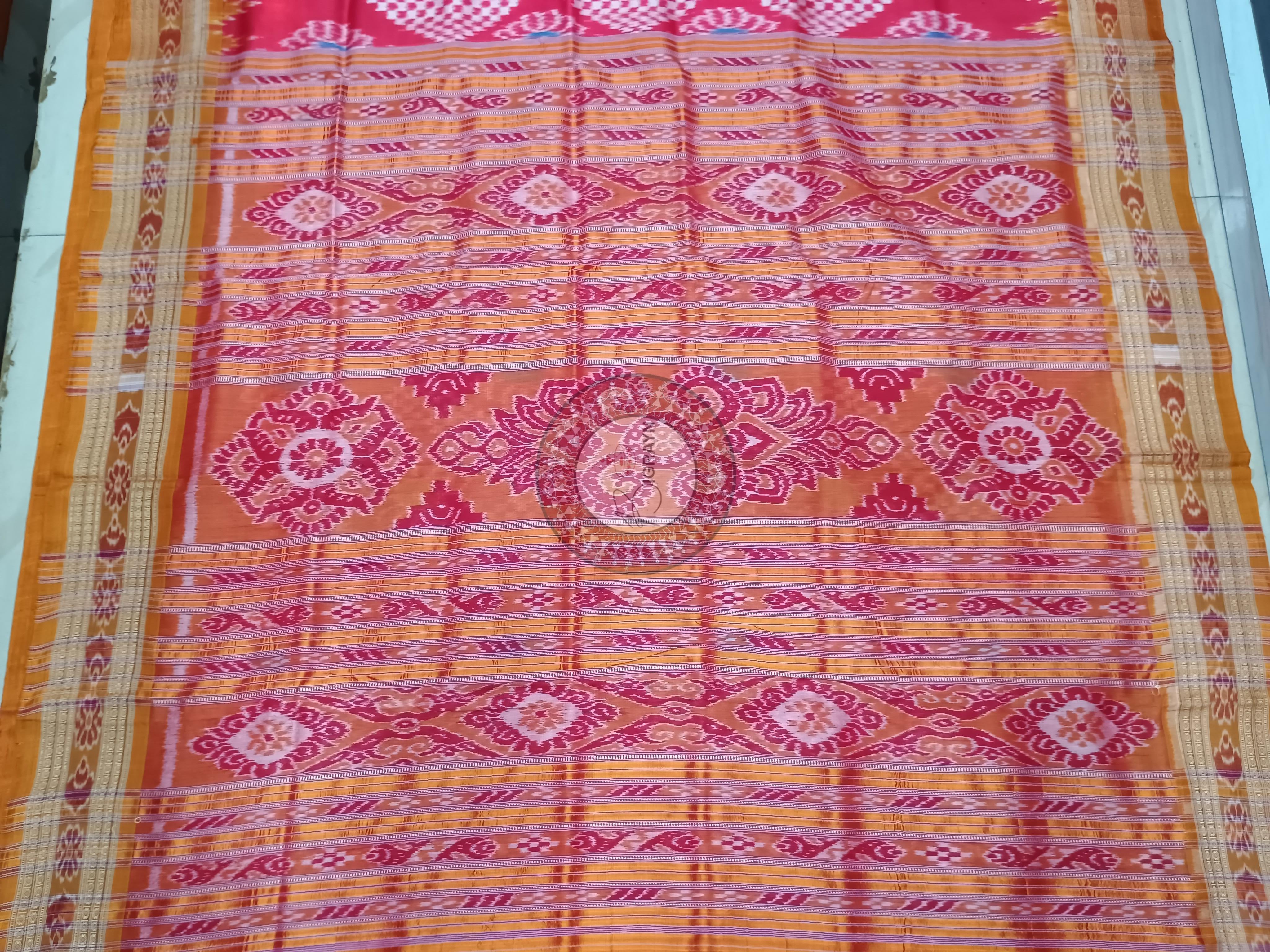 Magenta Rust Flower Design Khandua Silk Saree