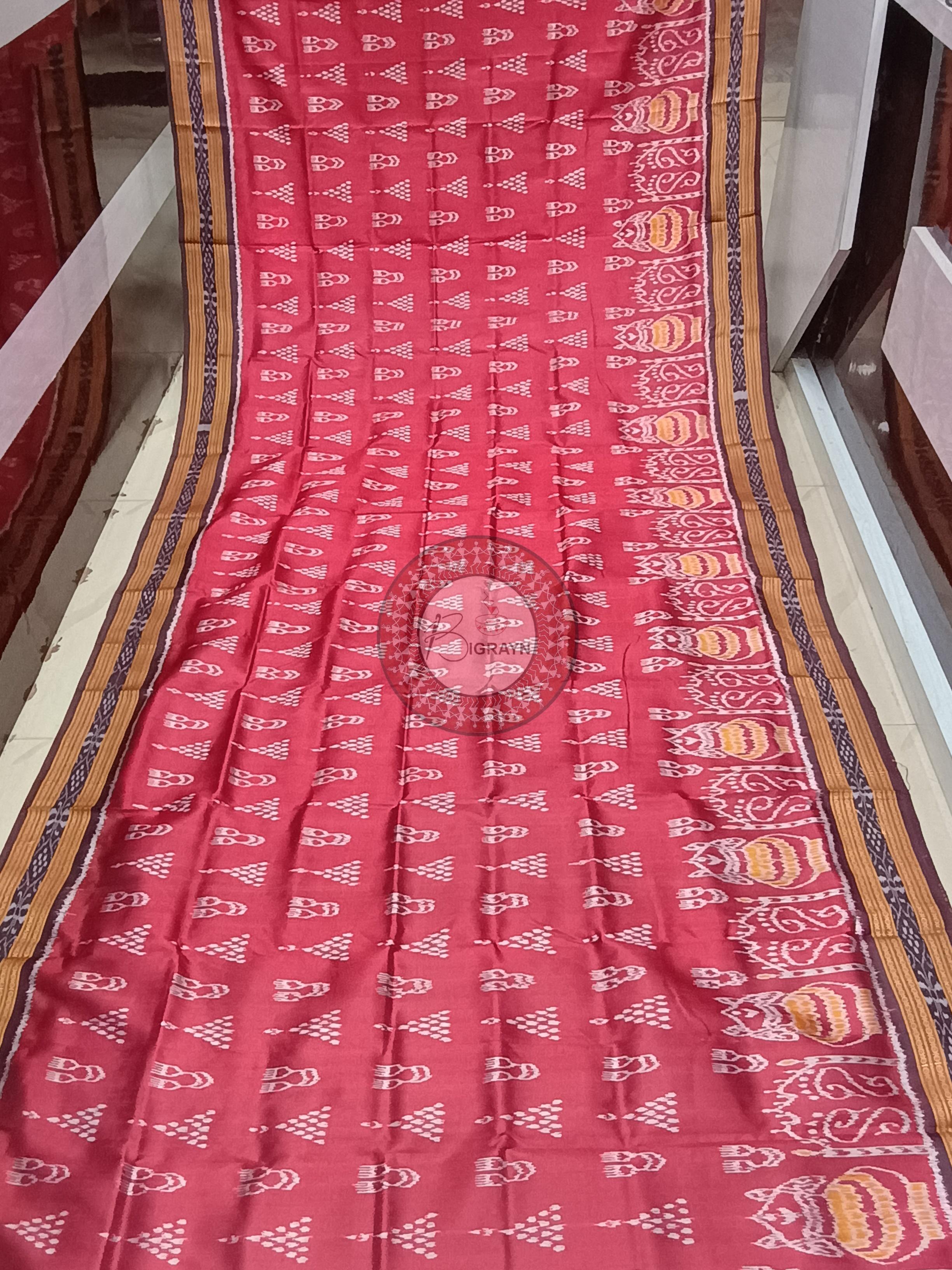 Maroon Coffee Laxmi Pada Chita Design Khandua Silk Saree