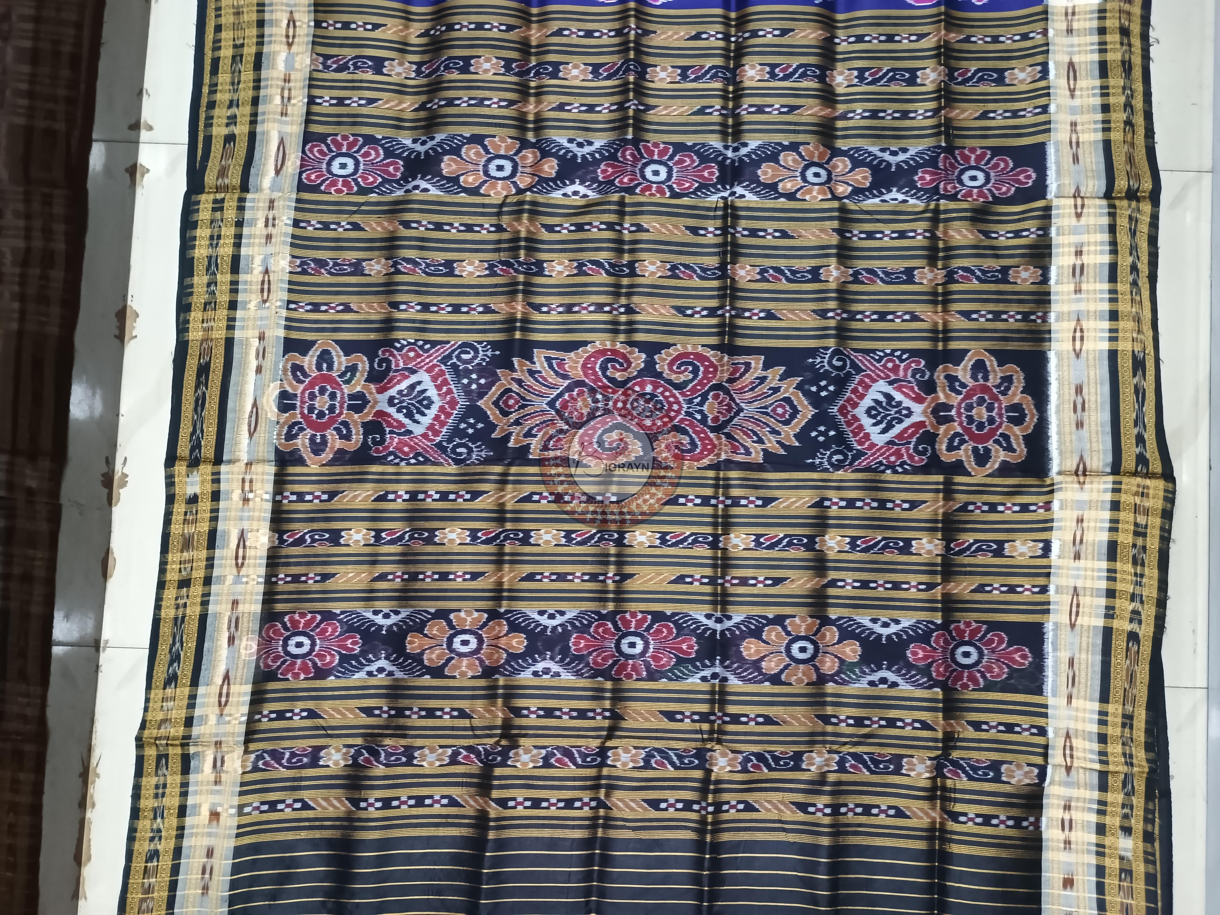 Blue White Black Nabakothi Design Khandua Silk Saree