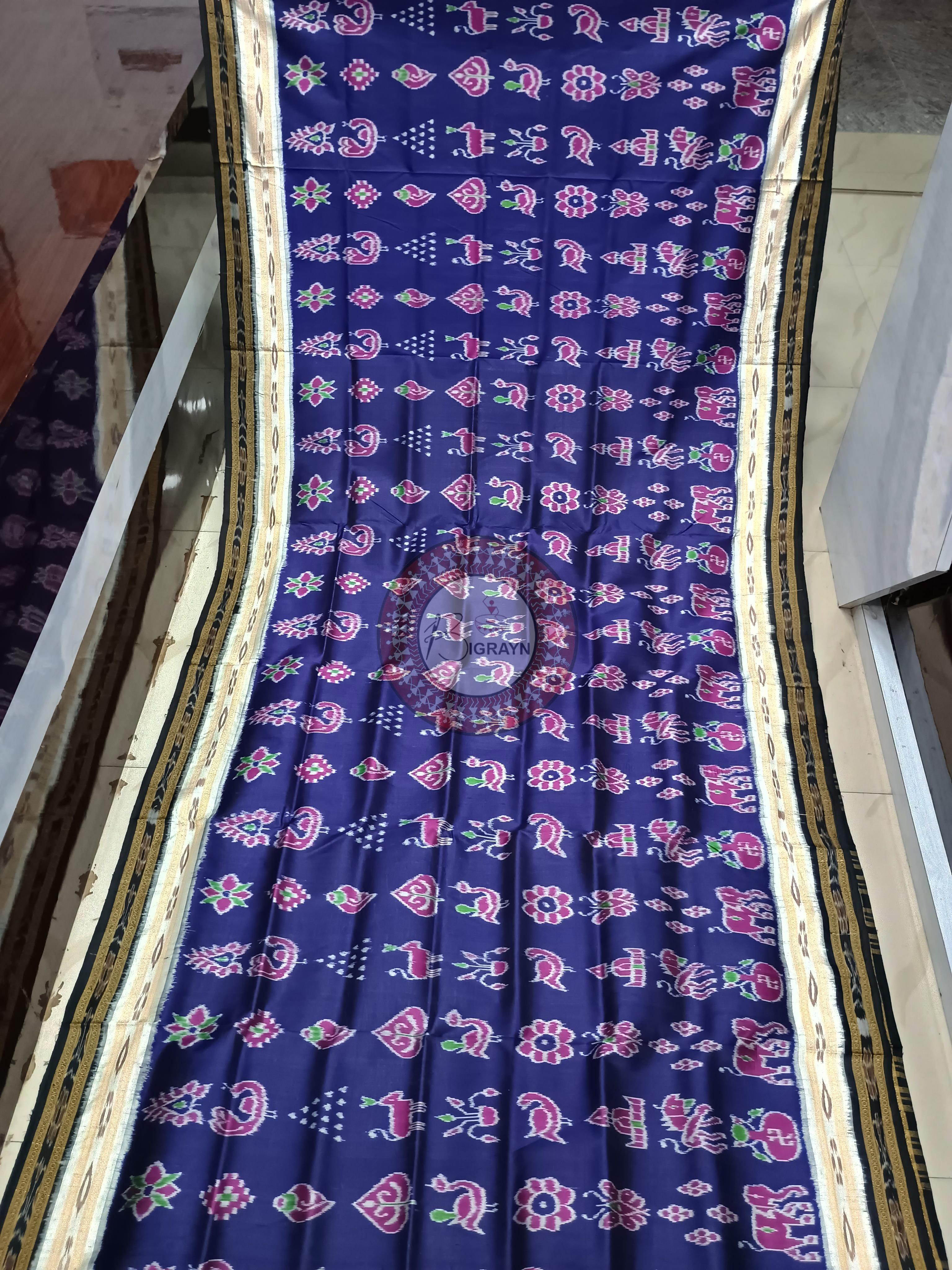 Blue White Black Nabakothi Design Khandua Silk Saree