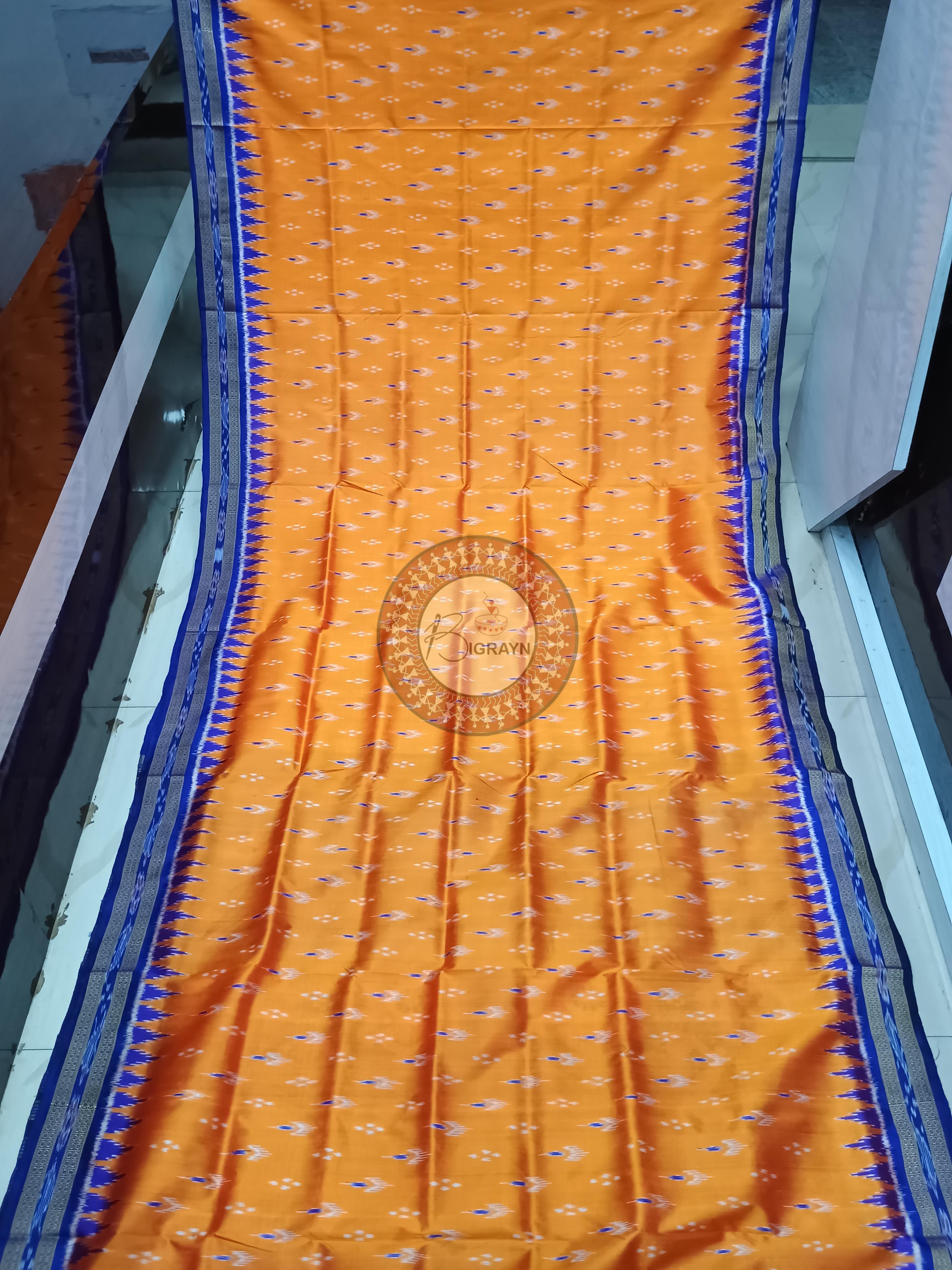 Orange Blue Mayur Chandrika Design Khandua Silk Saree