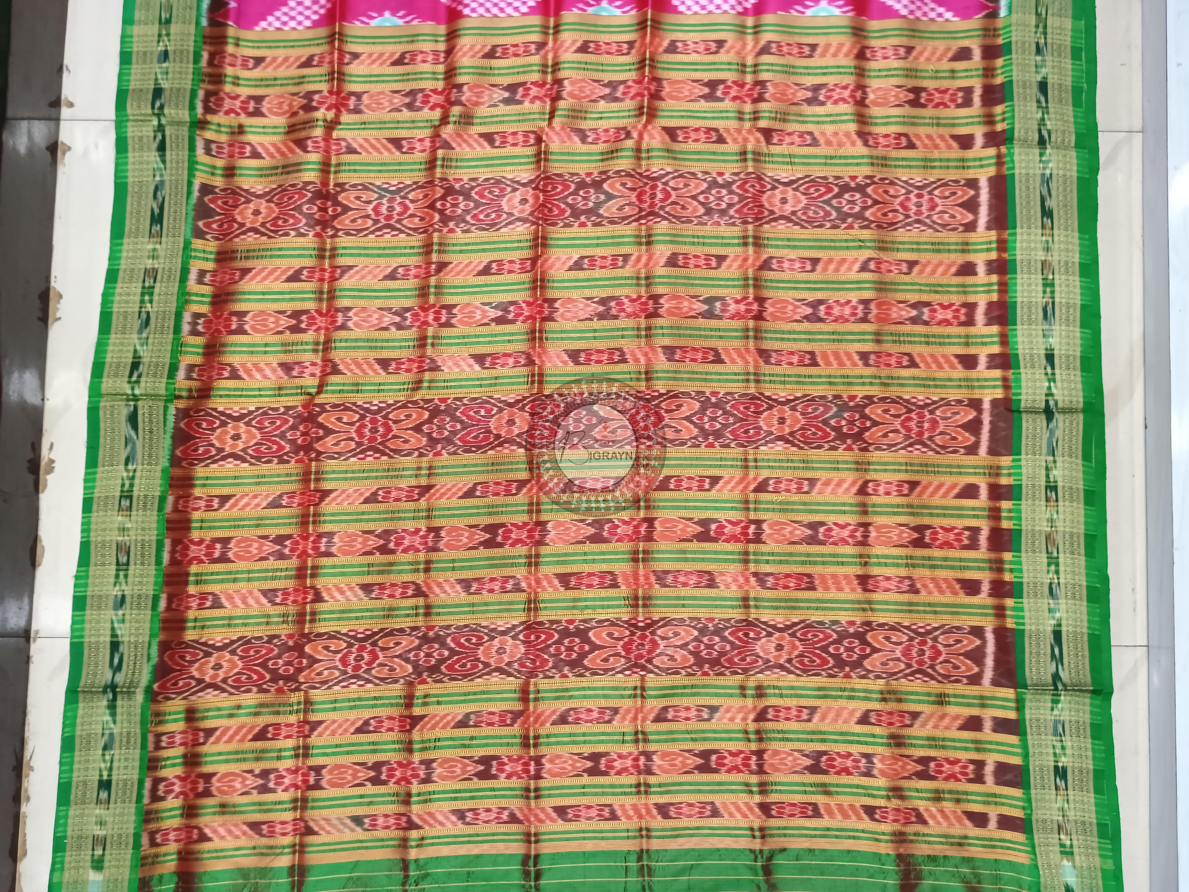 Magenta Green Tarabali Design Khandua Silk Saree