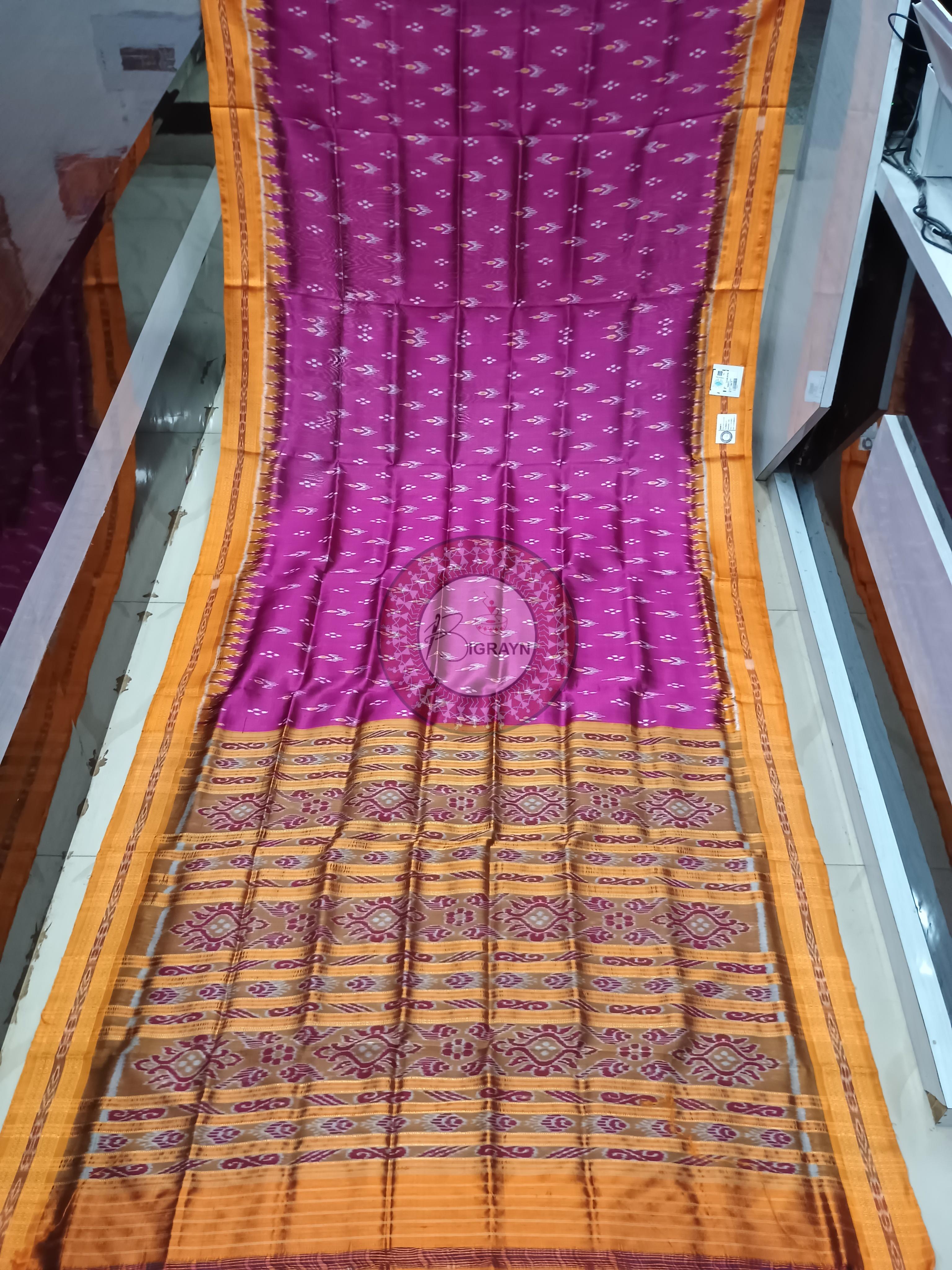 Magenta Rust Mayur Chandrika Design Khandua Silk Saree
