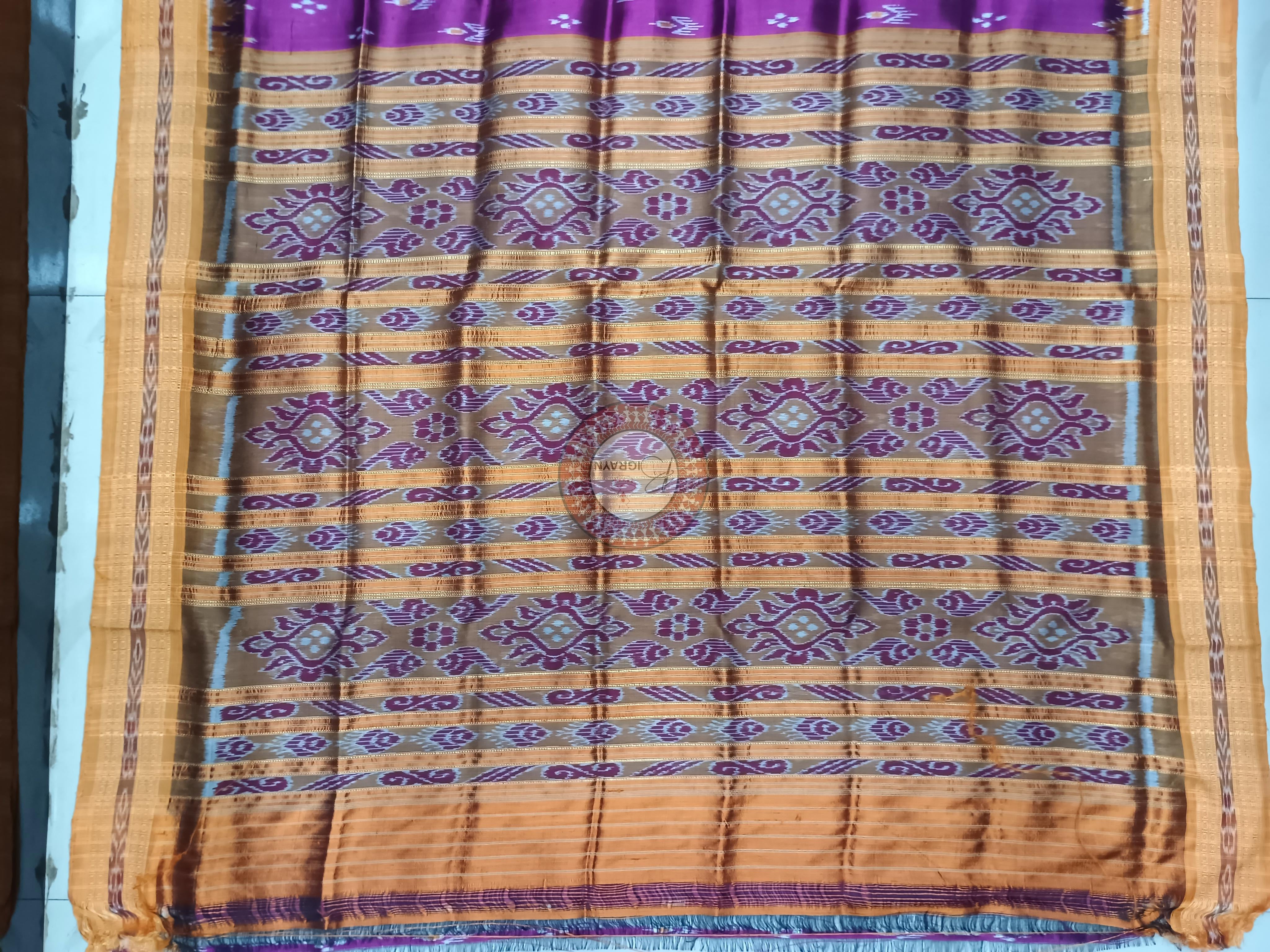 Magenta Rust Mayur Chandrika Design Khandua Silk Saree