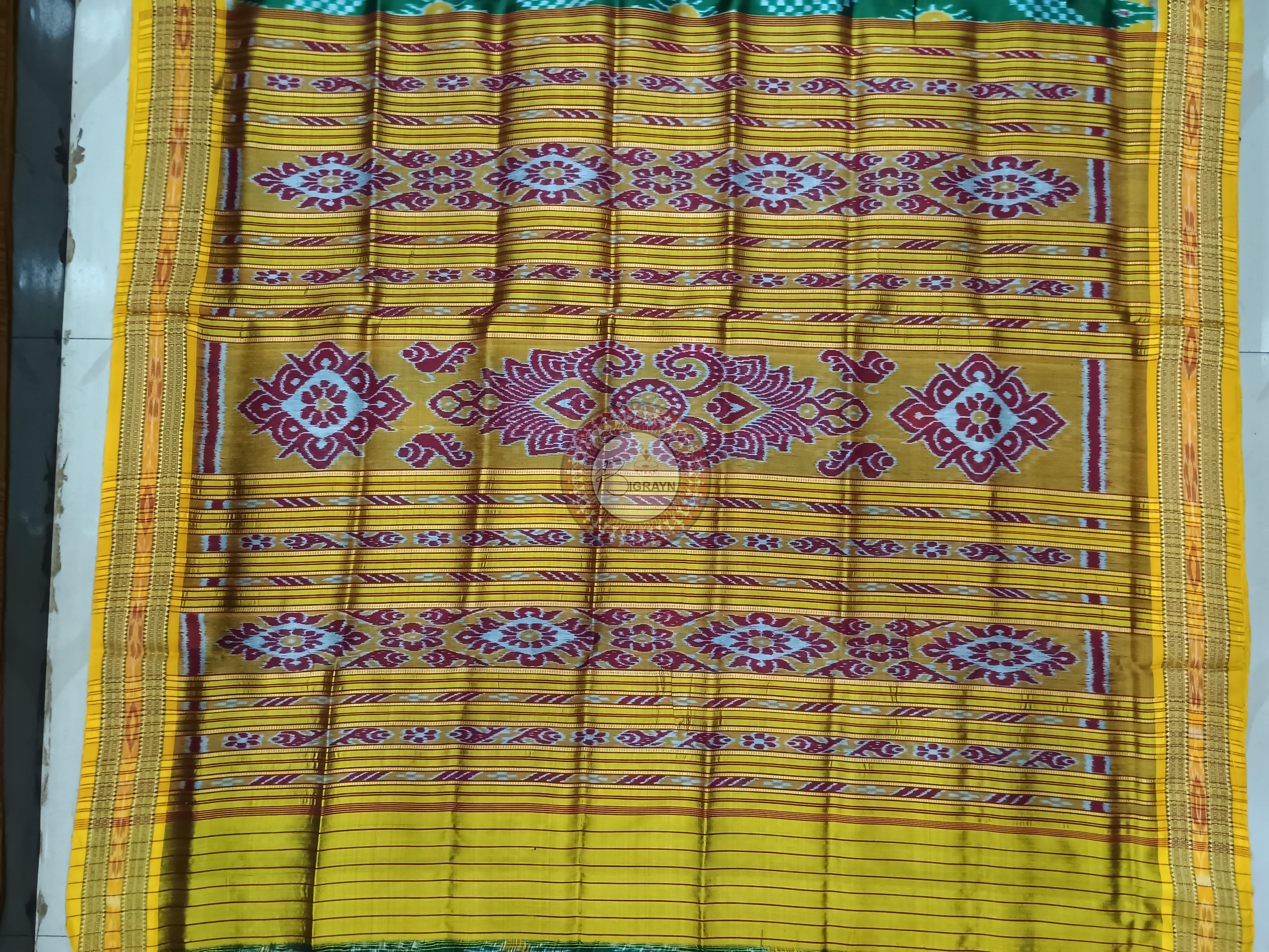Green Yellow Tarabali Design Khandua Silk Saree