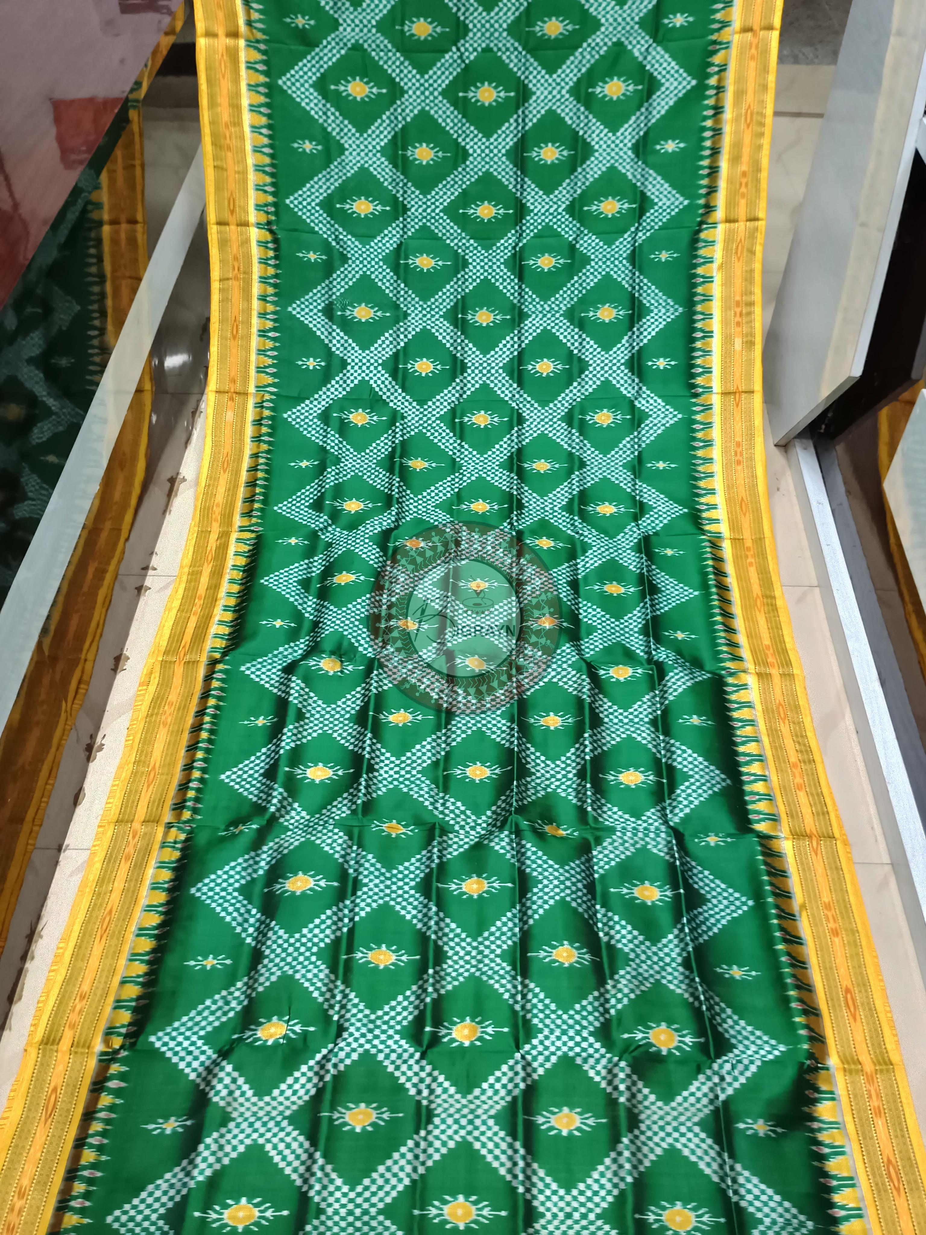 Green Yellow Tarabali Design Khandua Silk Saree