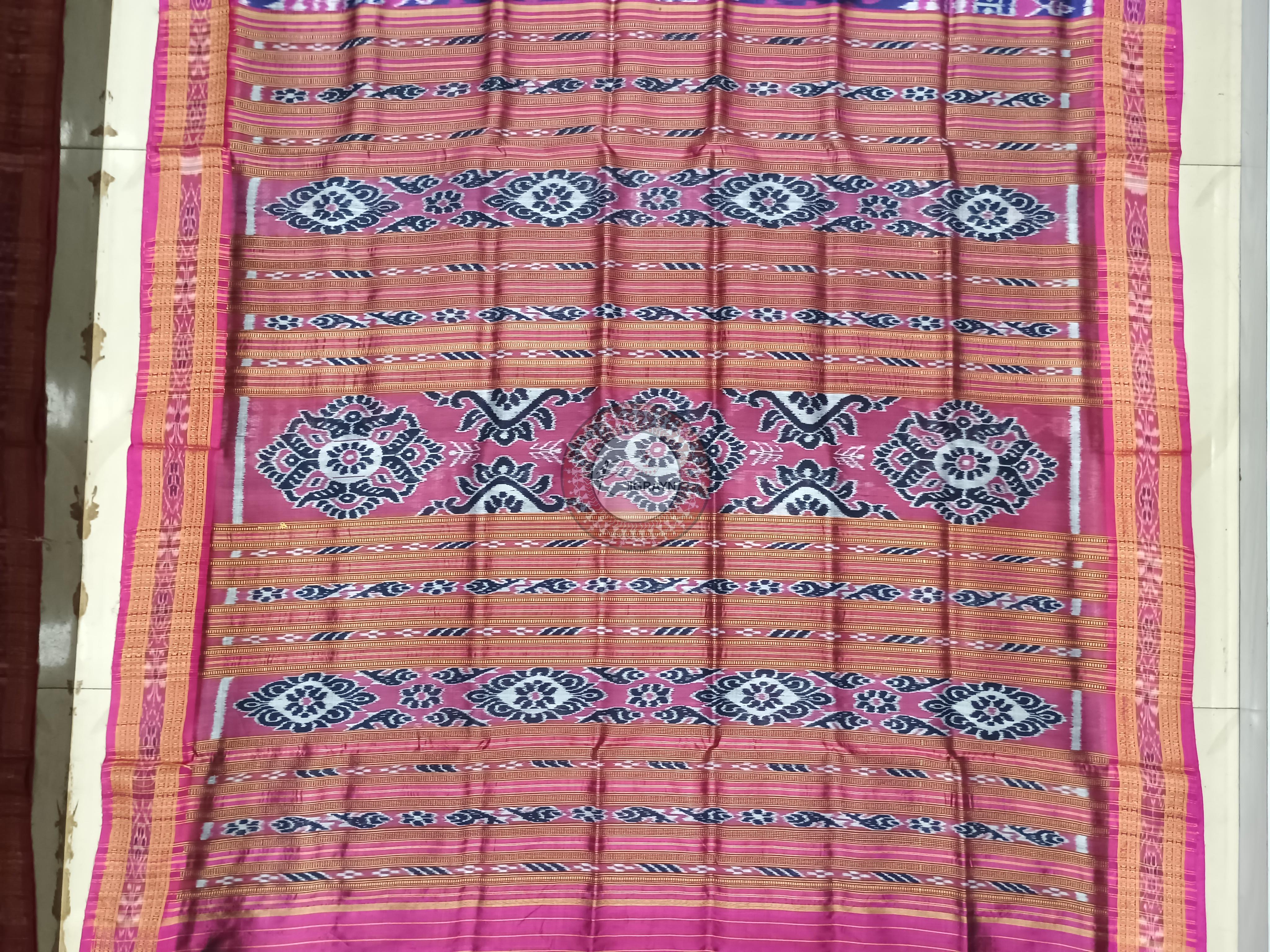 Blue Magenta Tribal And Chita Design Khandua Silk Saree