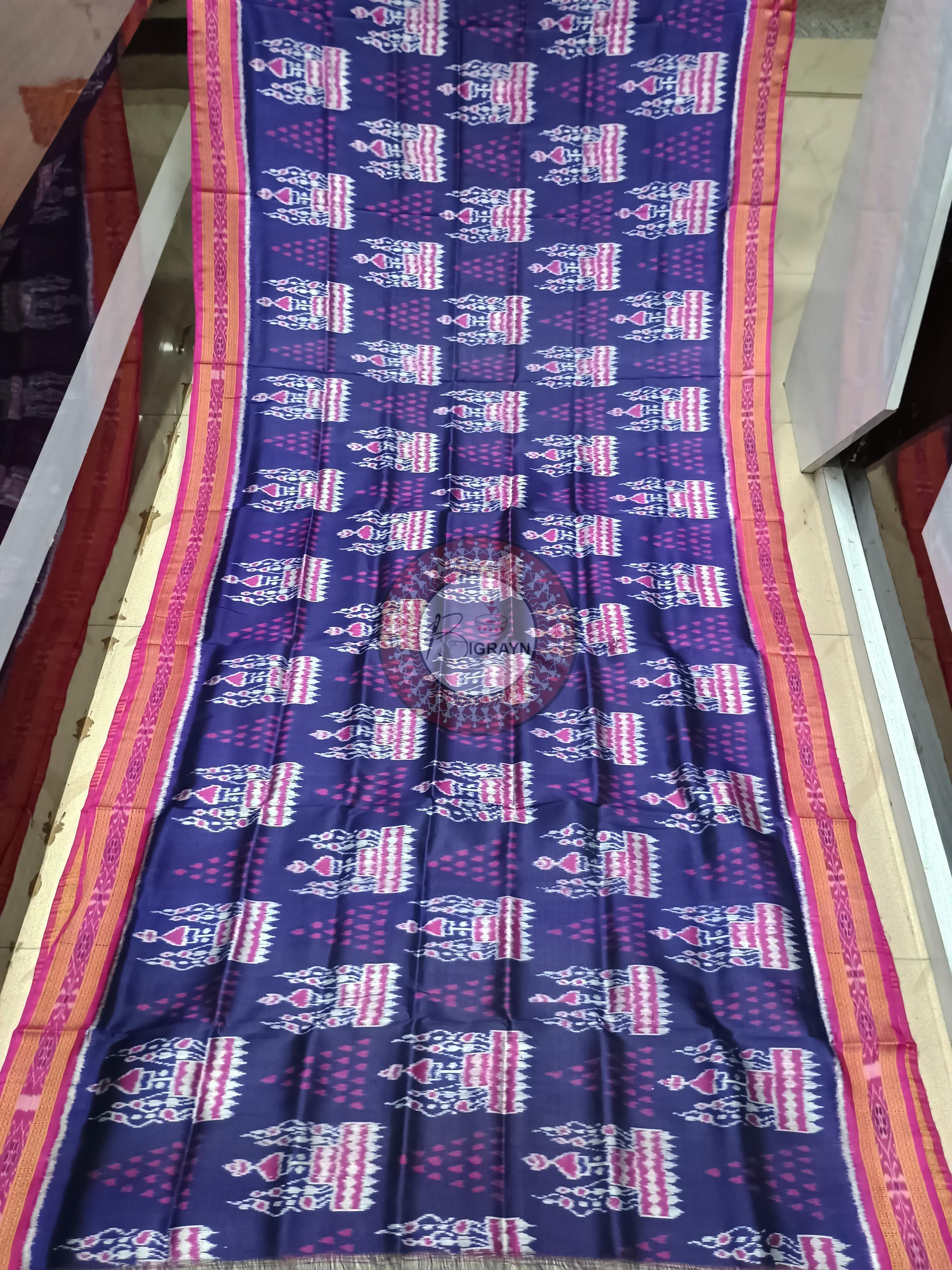Blue Magenta Tribal And Chita Design Khandua Silk Saree