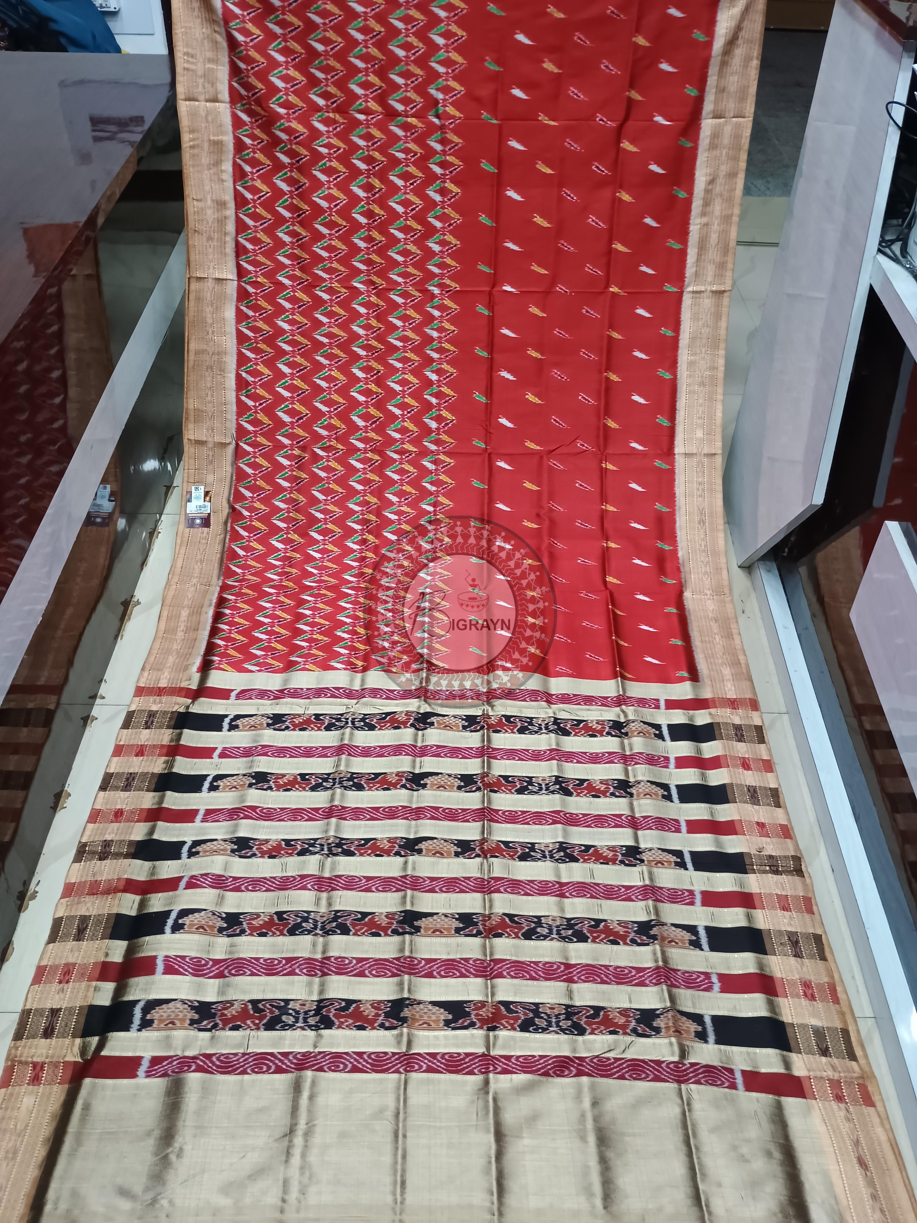 Maroon Off White Khandua Silk Saree