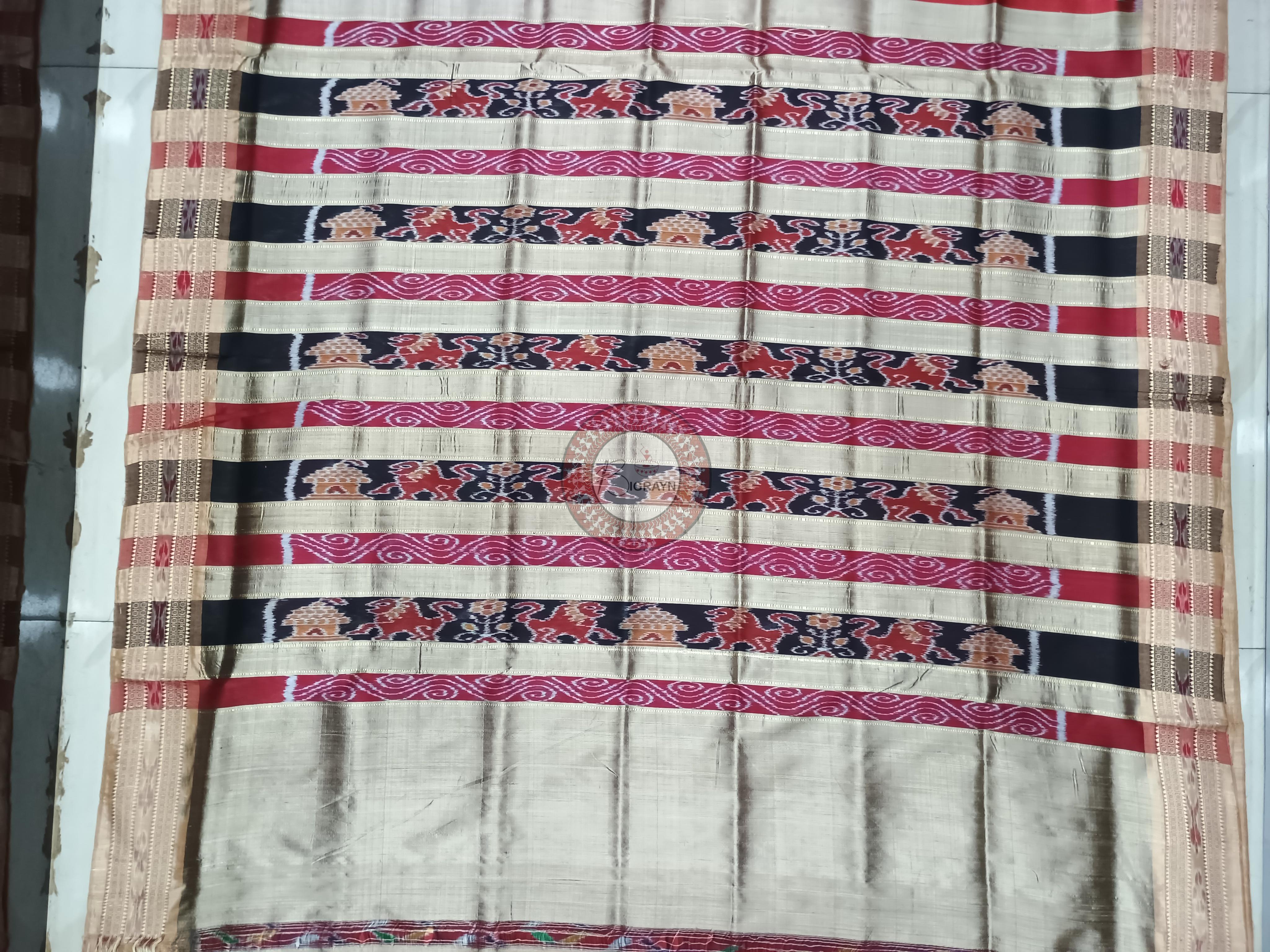Maroon Off White Khandua Silk Saree