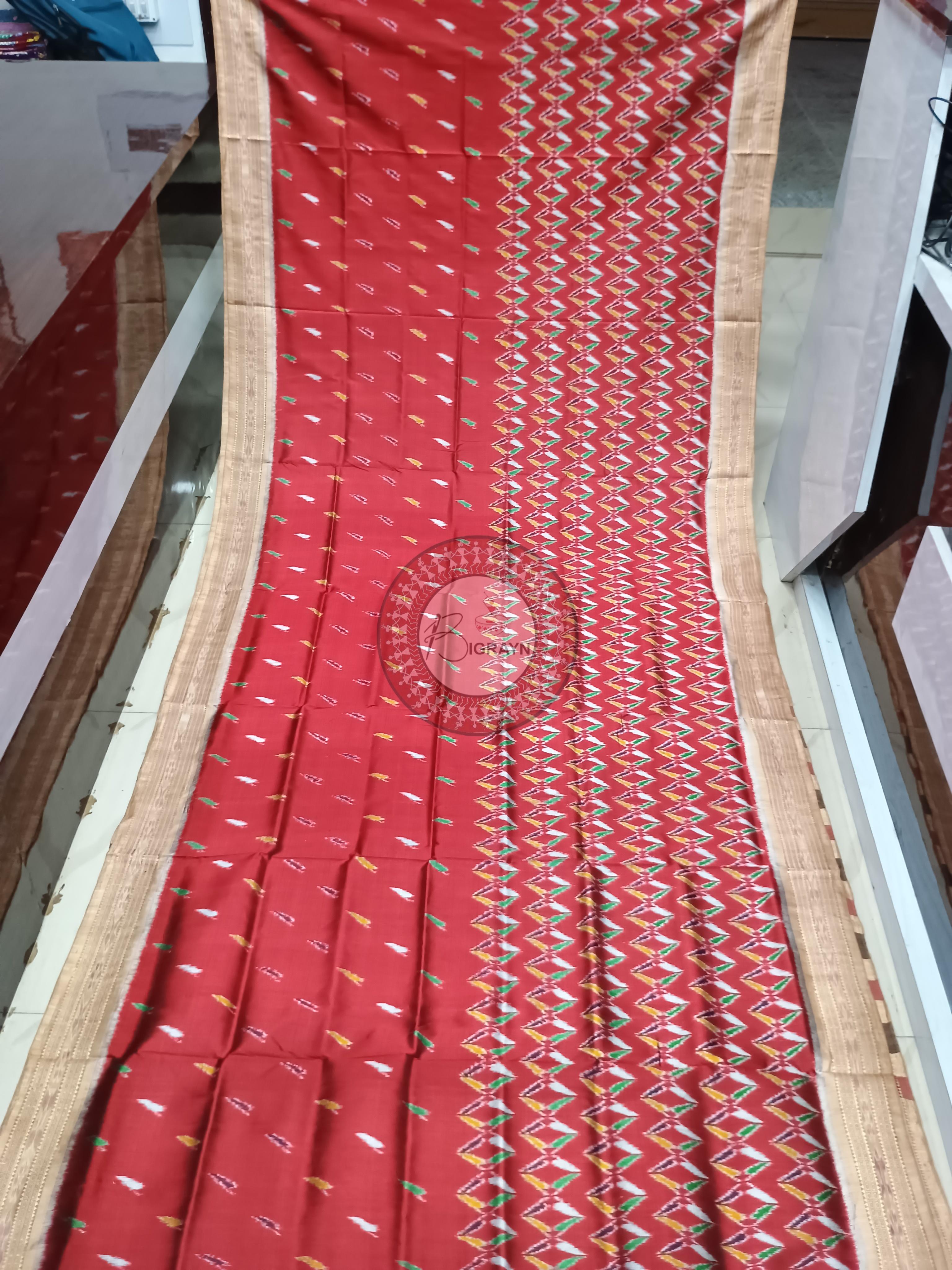 Maroon Off White Khandua Silk Saree