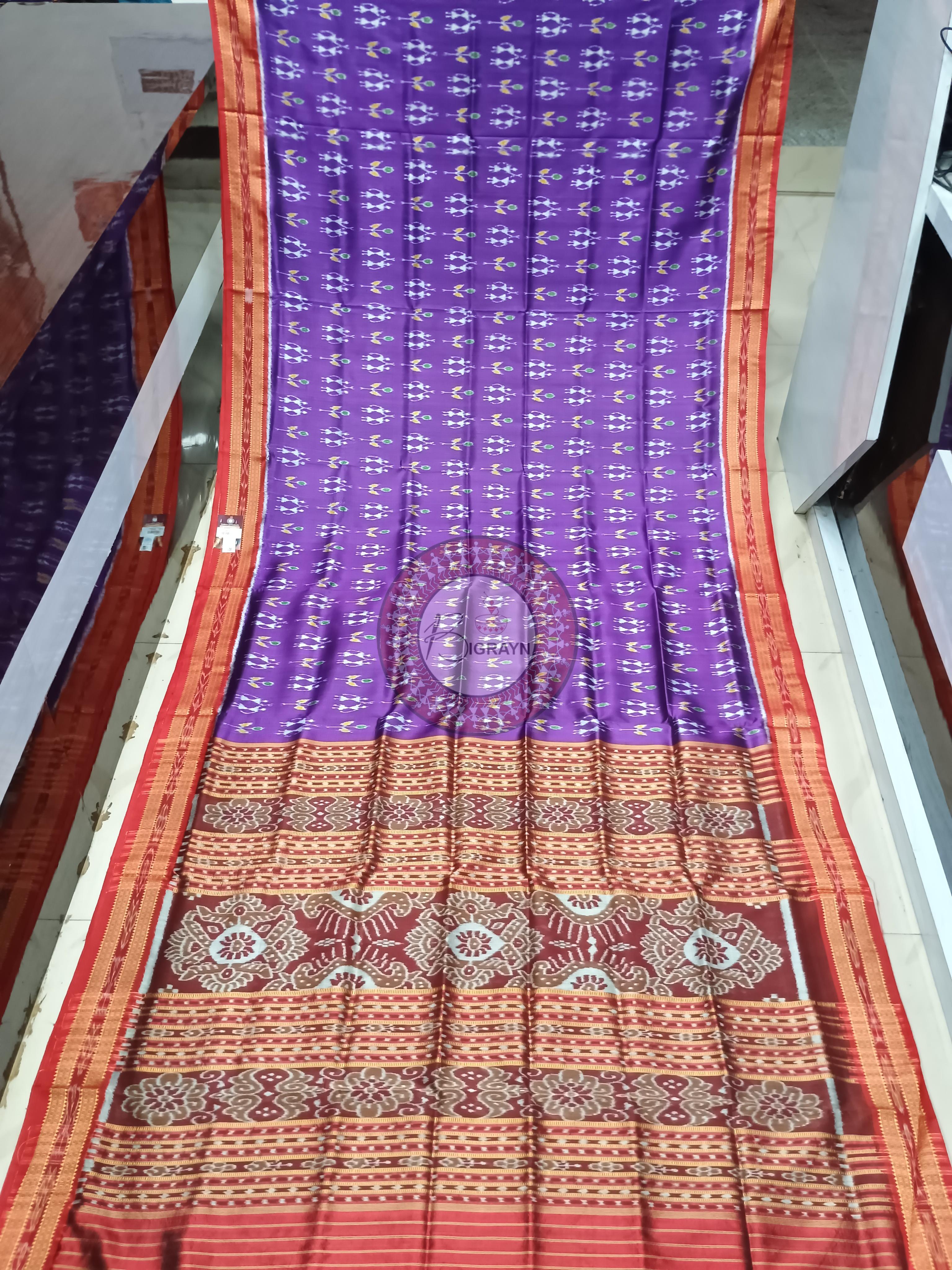 Purple Red Tribal Design Khandua Silk Saree