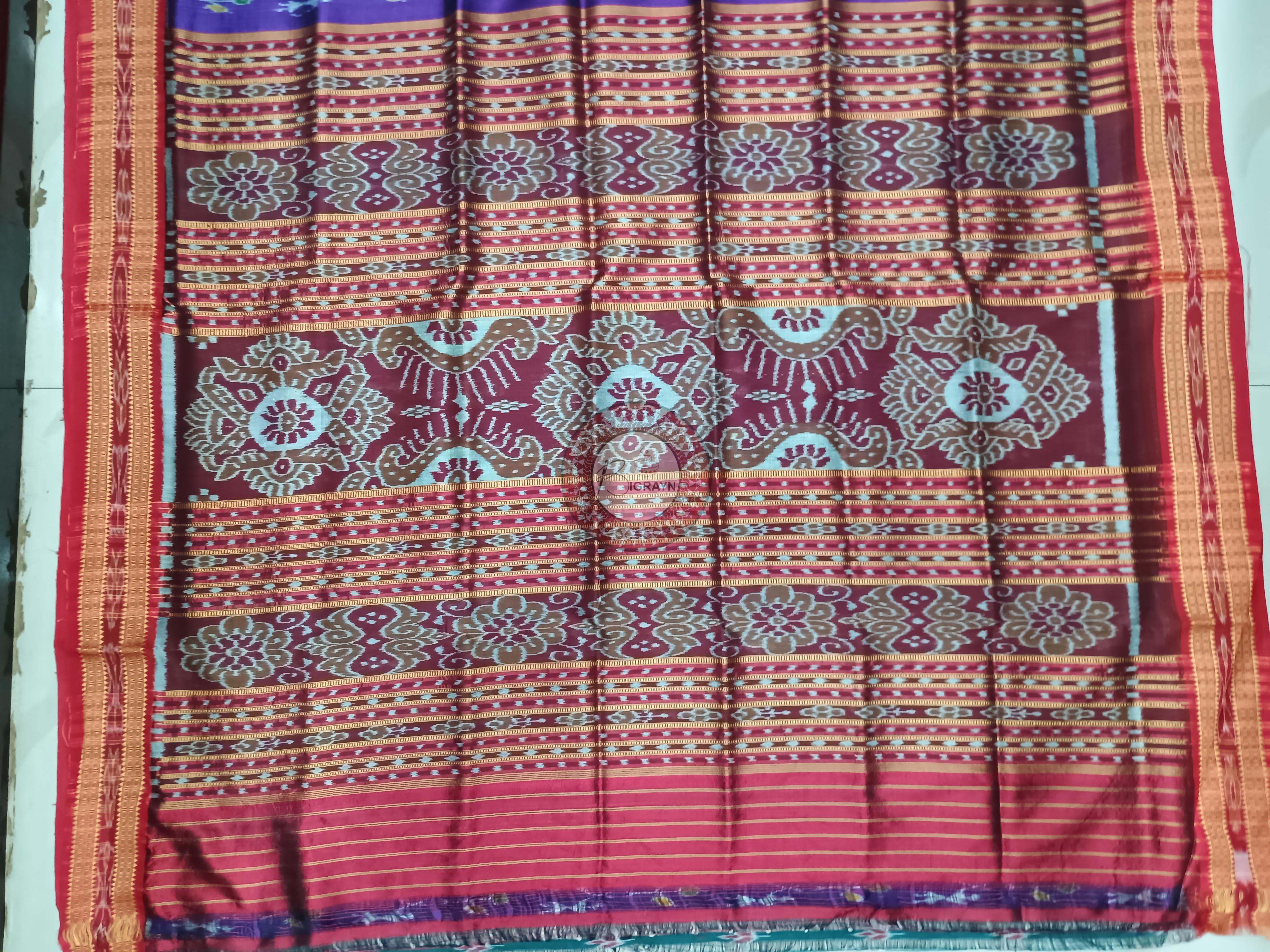 Purple Red Tribal Design Khandua Silk Saree