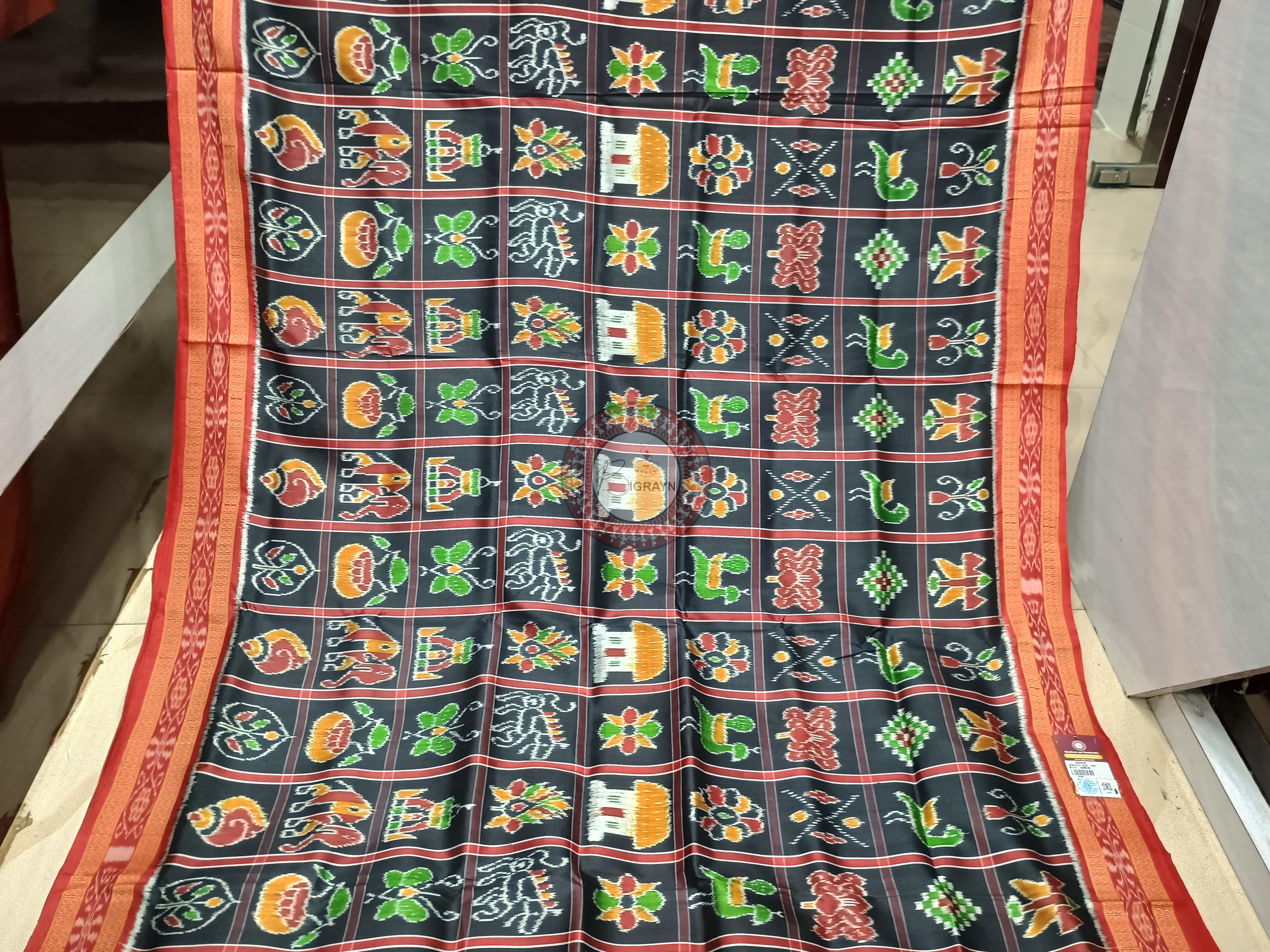 Black Red Nabakothi Design Khandua Silk Saree