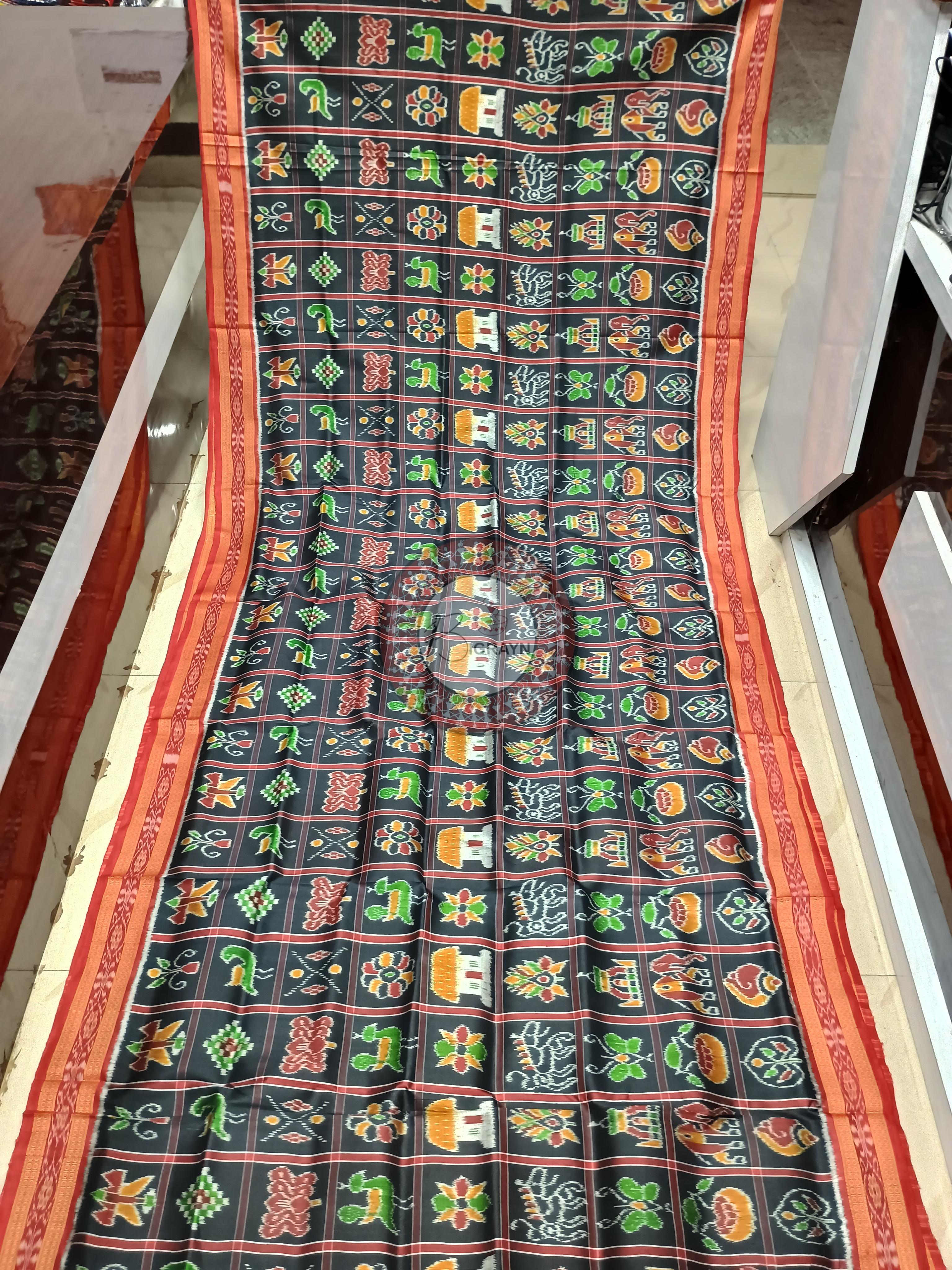 Black Red Nabakothi Design Khandua Silk Saree