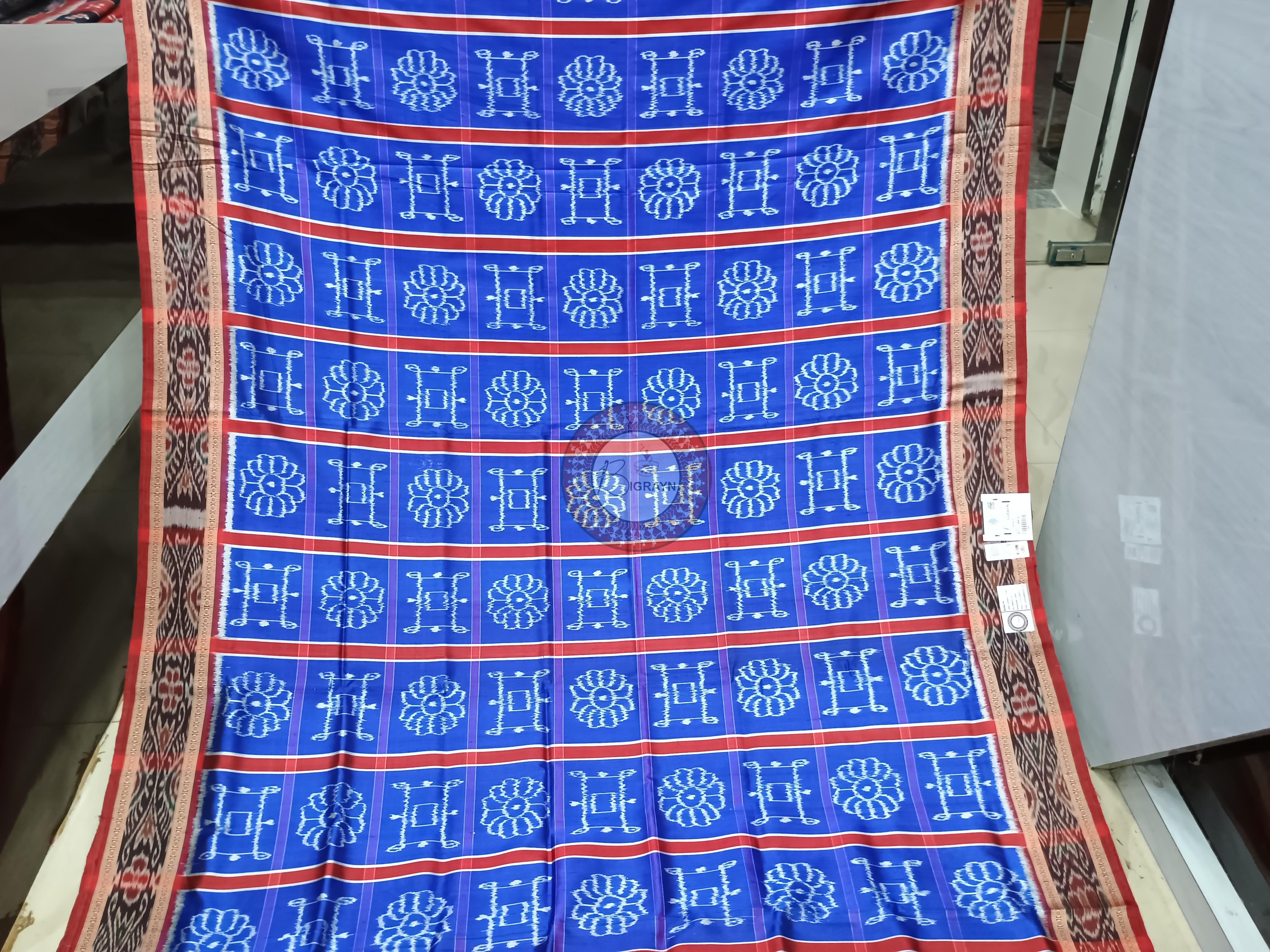 Blue Red Nabakothi Design Khandua Silk Saree