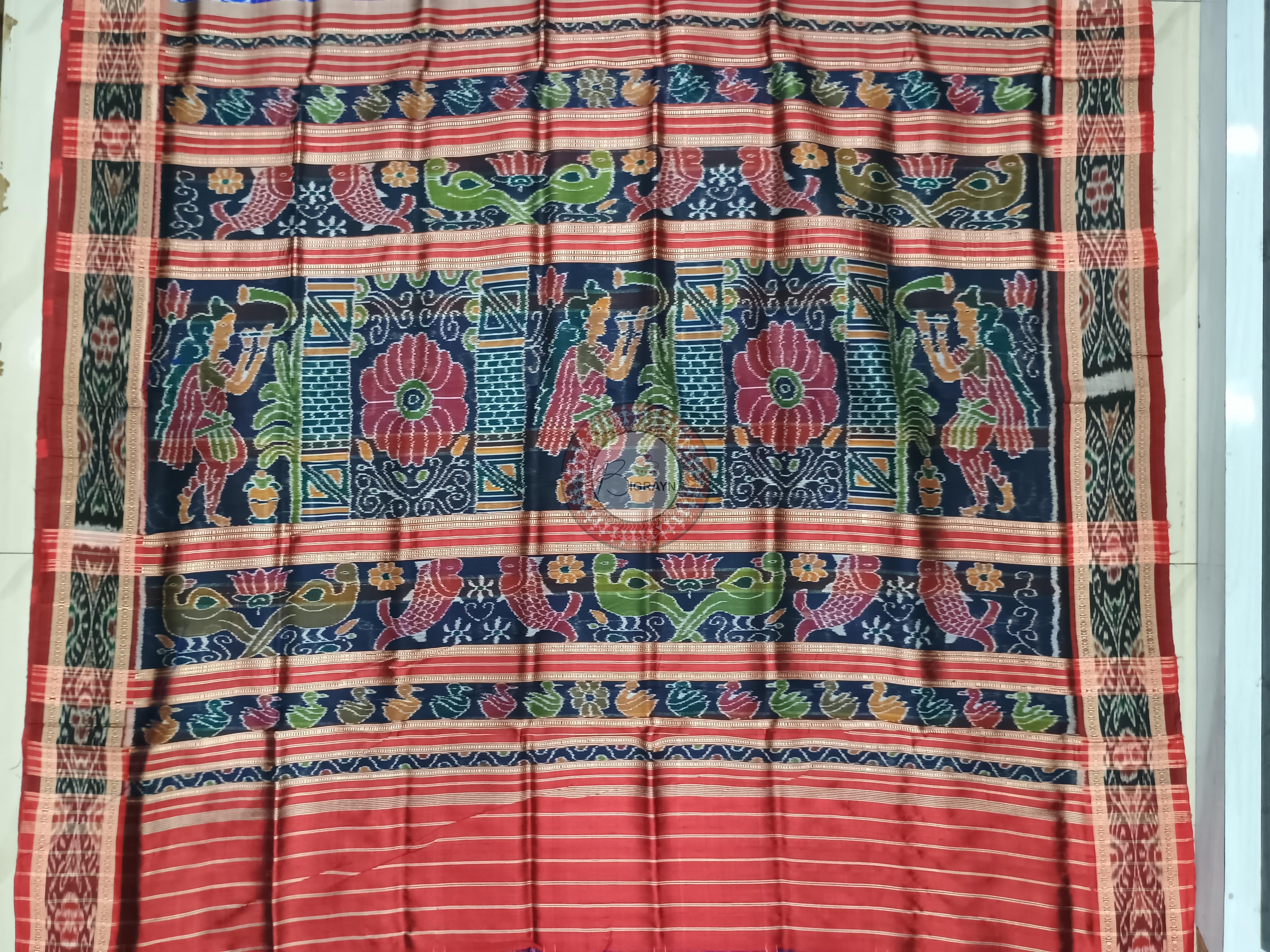 Blue Red Nabakothi Design Khandua Silk Saree