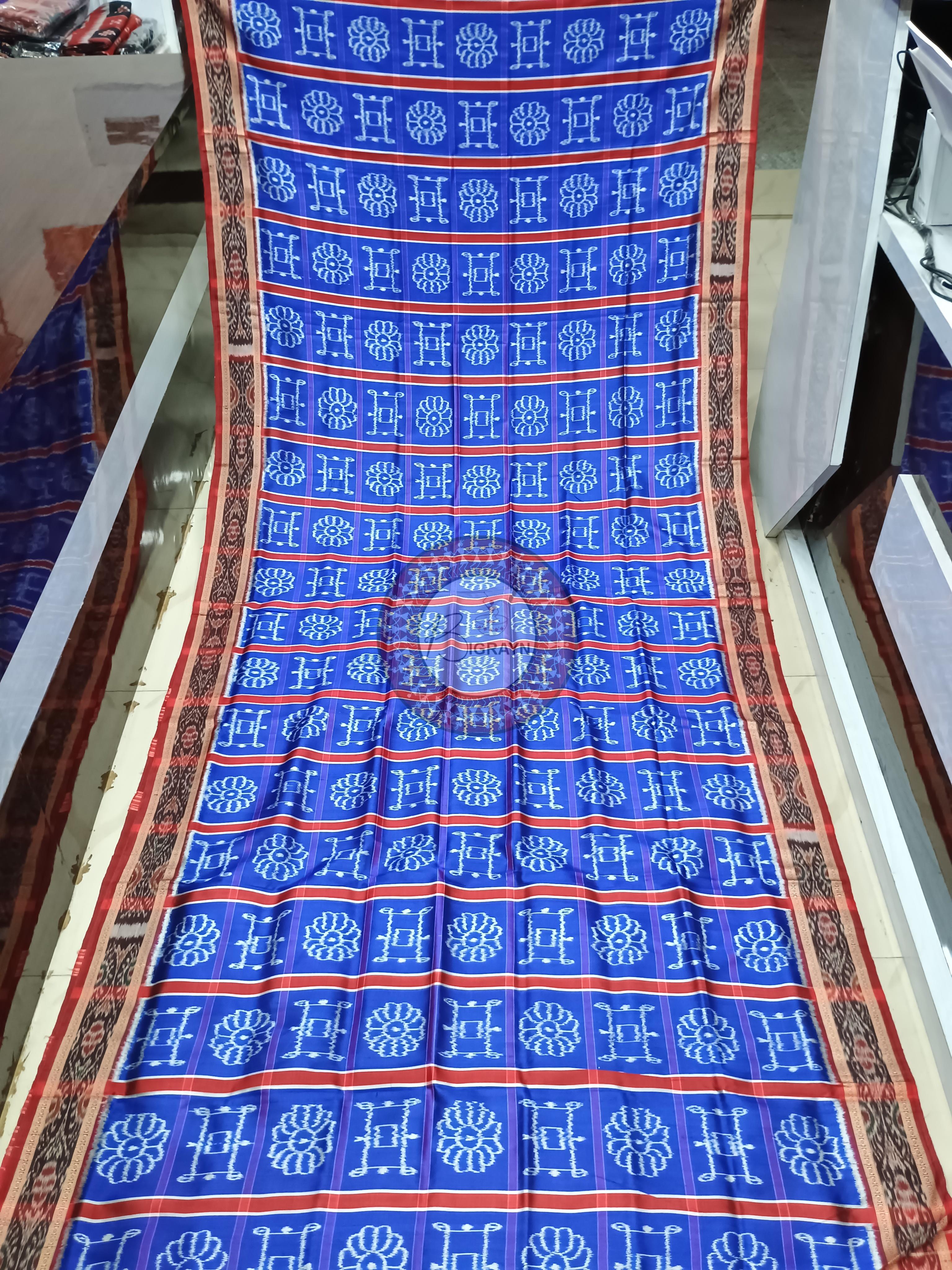 Blue Red Nabakothi Design Khandua Silk Saree