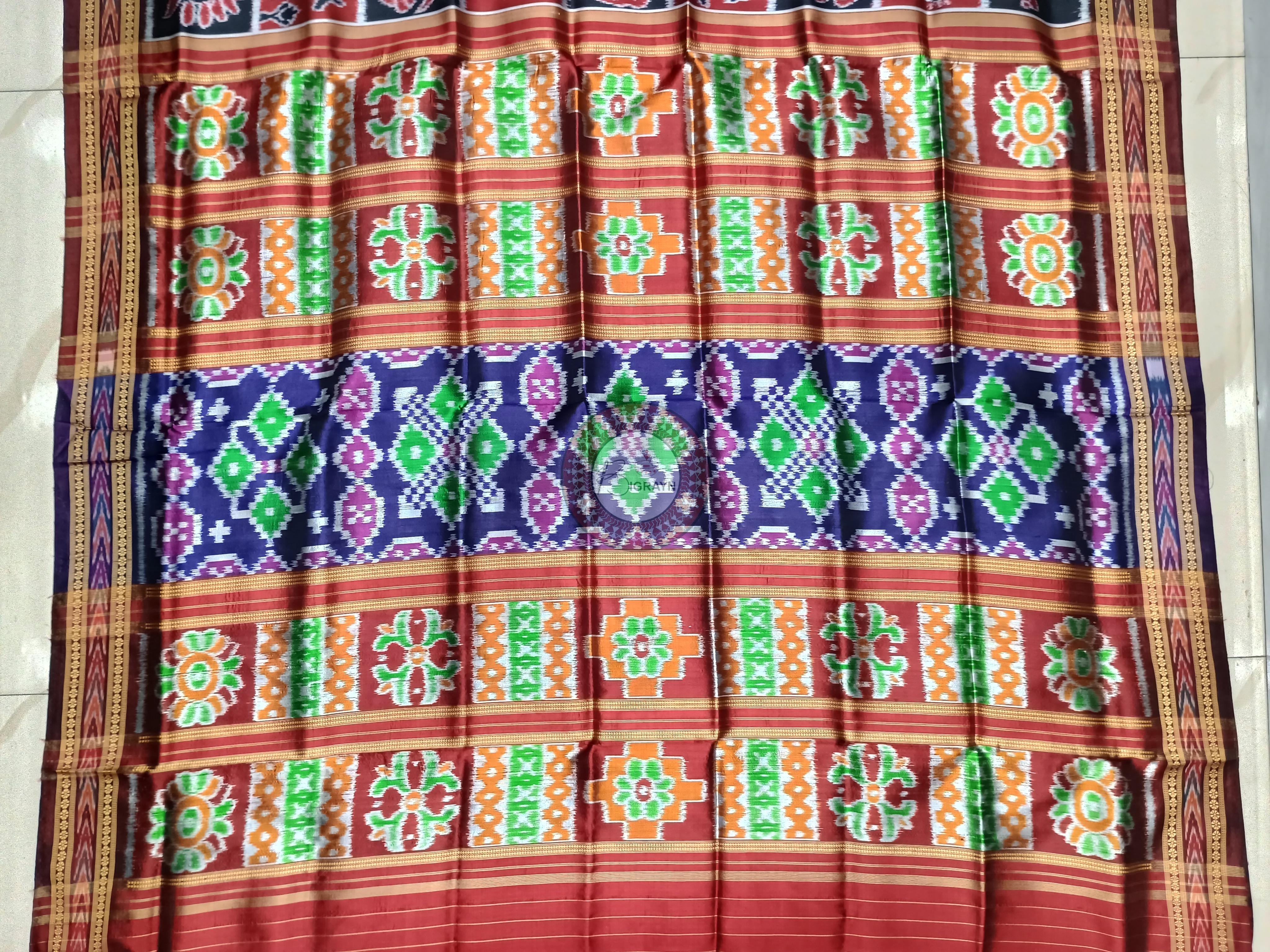 Black Maroon Nabakothi Design Khandua Silk Saree