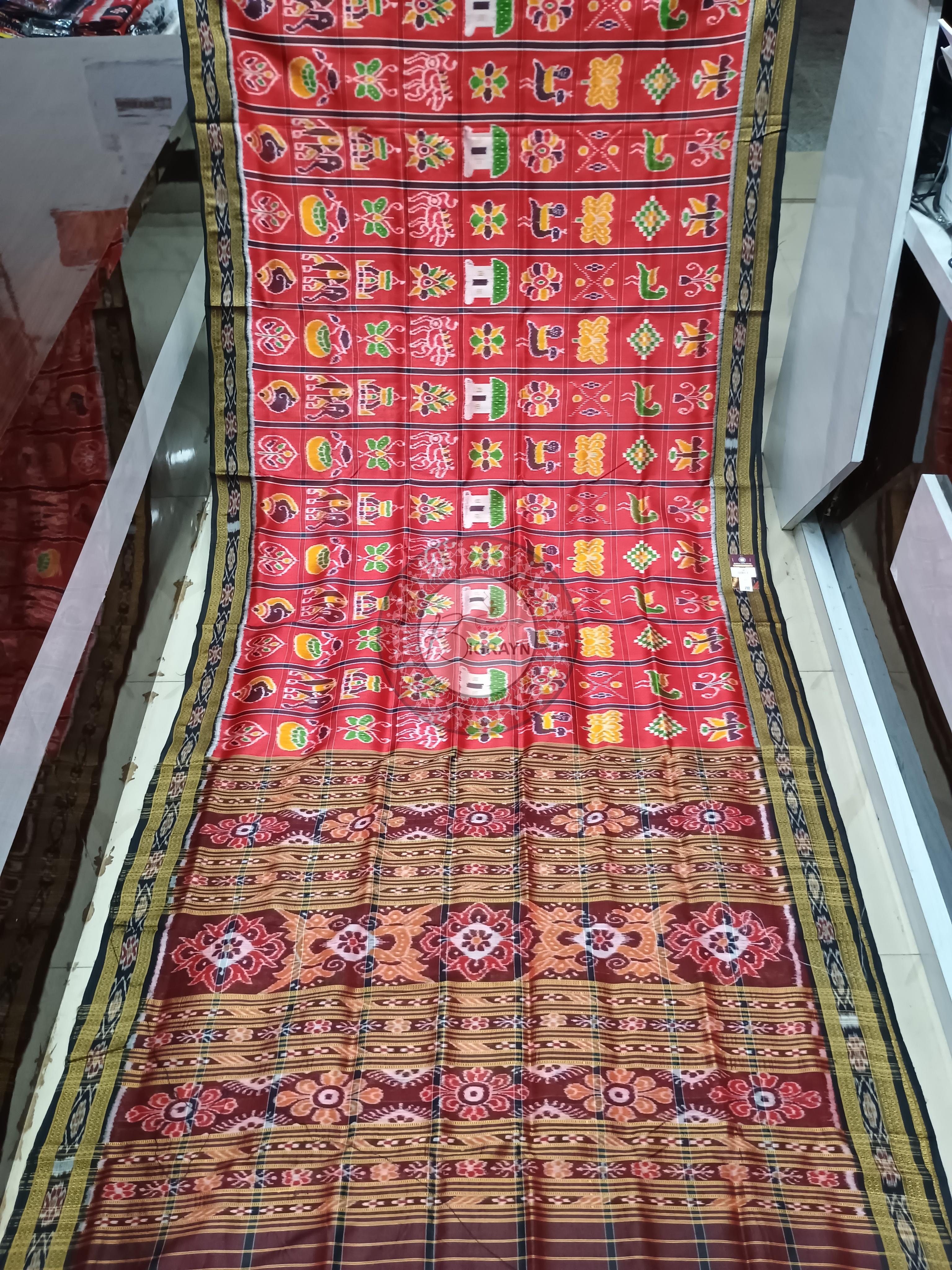 Red Black Nabakothi Design Khandua Silk Saree