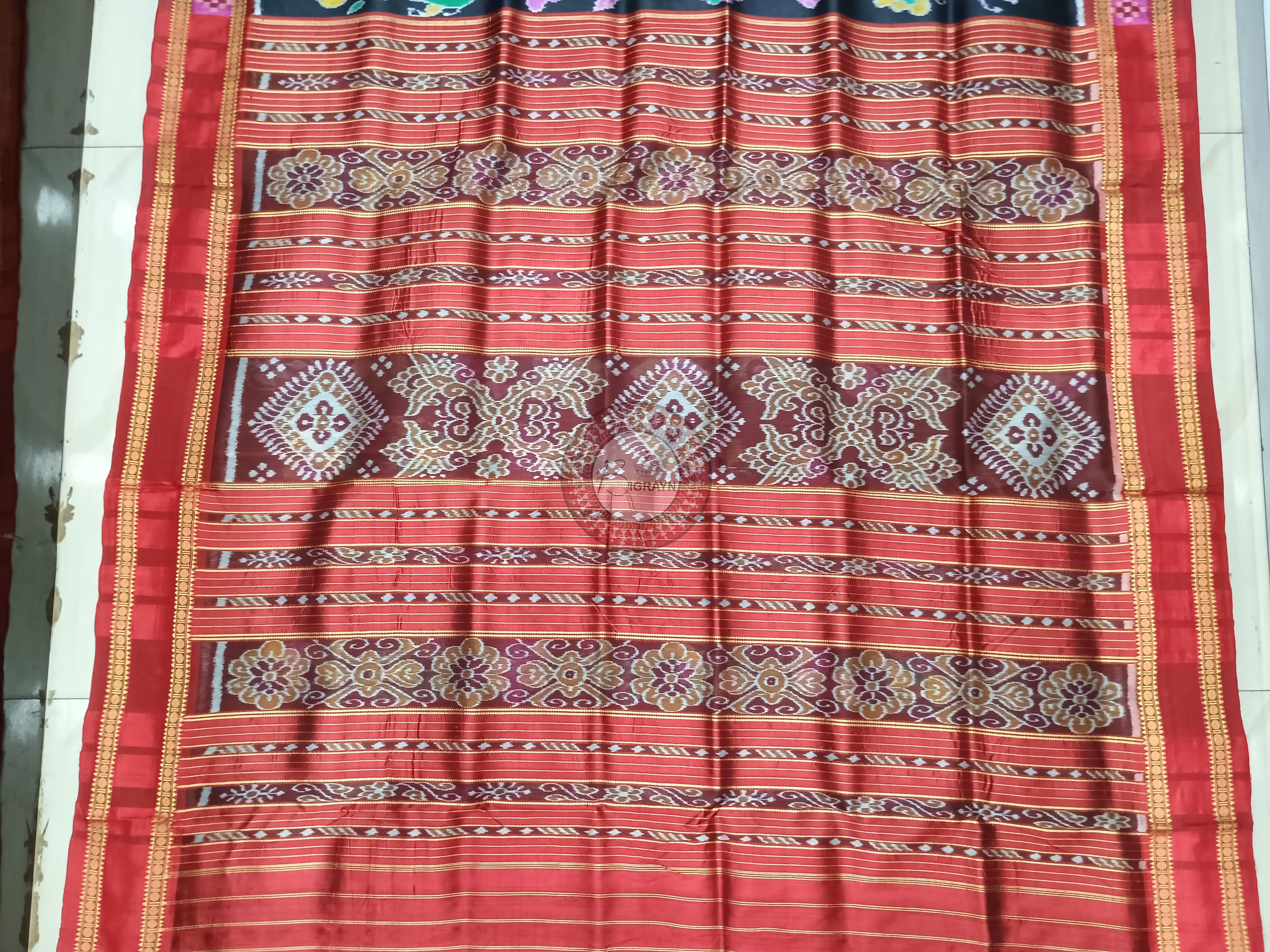 Black Red Pasapali Border Nabakothi Design Khandua Silk Saree