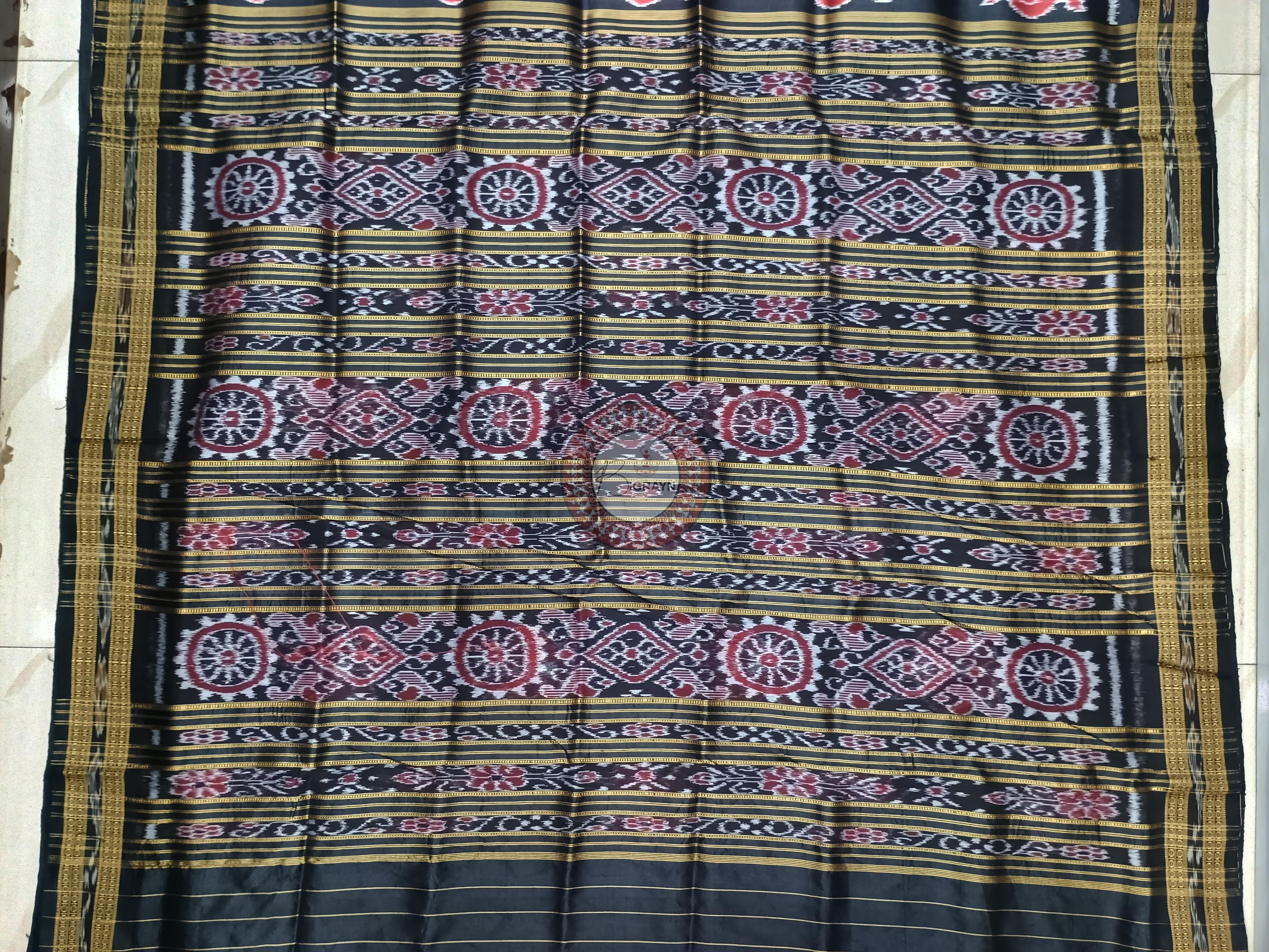 Black Lotus Design Khandua Silk Saree