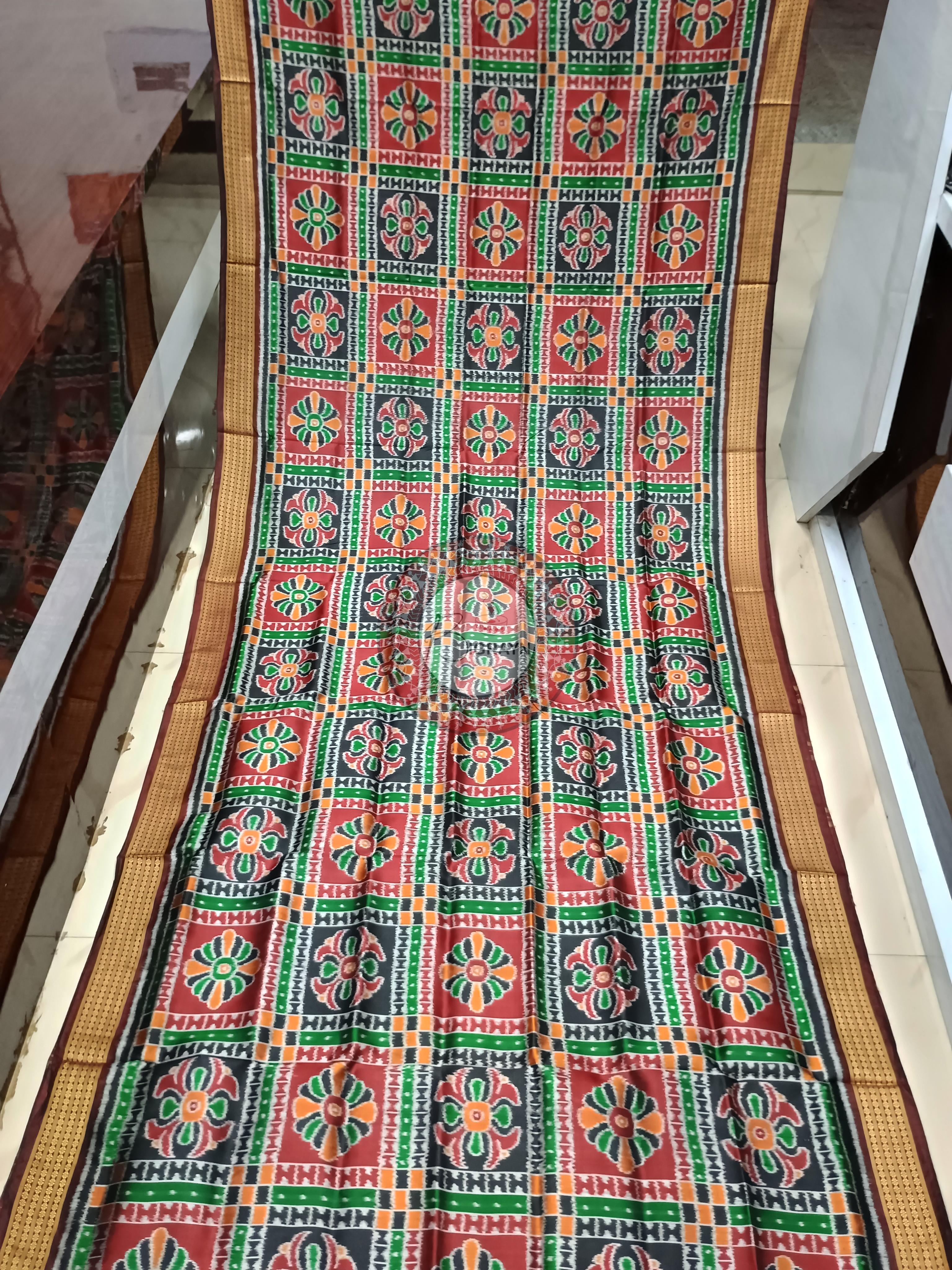 Maroon Green Utkal Laxmi Design Khandua Silk Saree