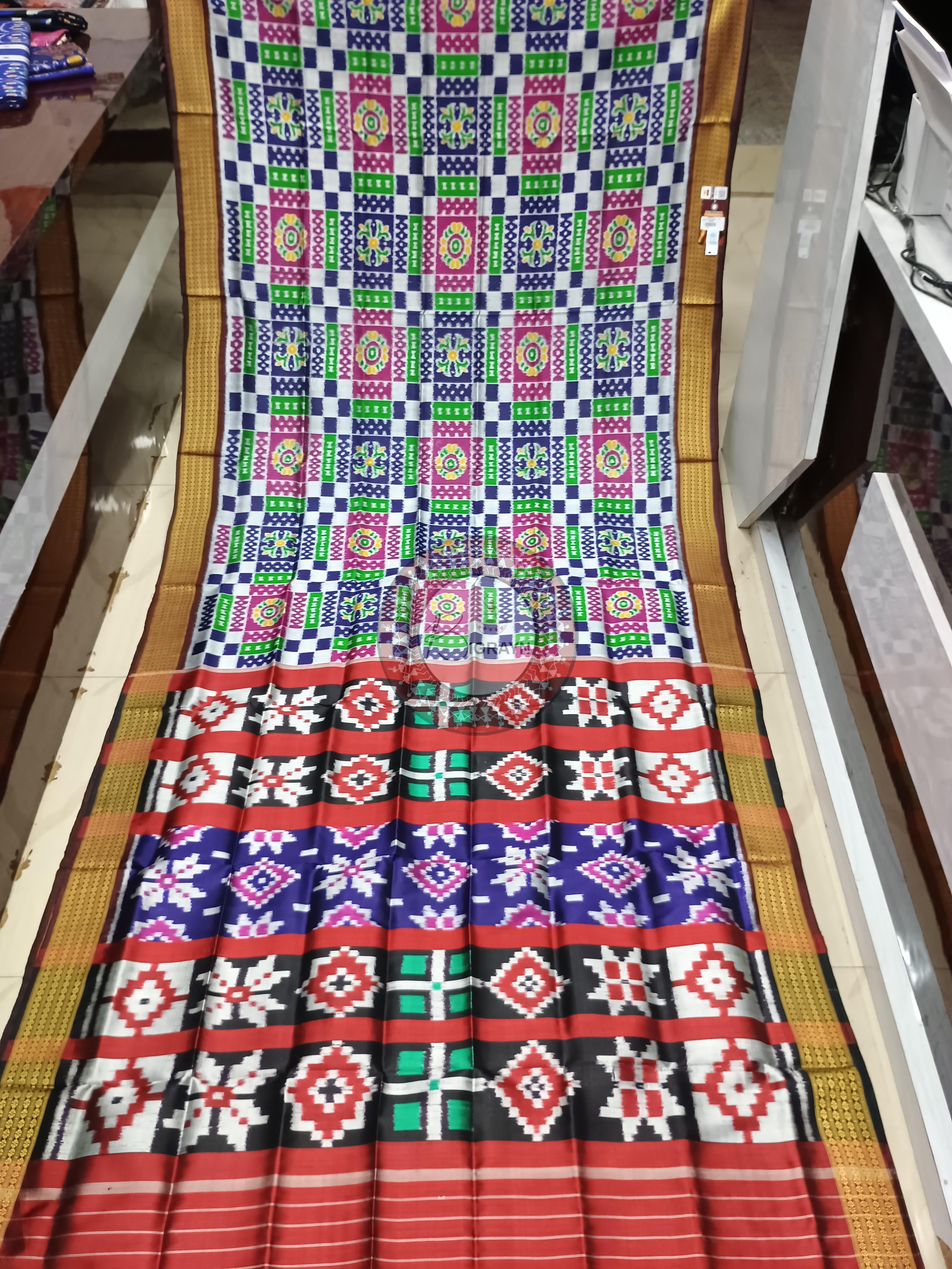 Blue Maroon Utkal Laxmi Design Khandua Silk Saree
