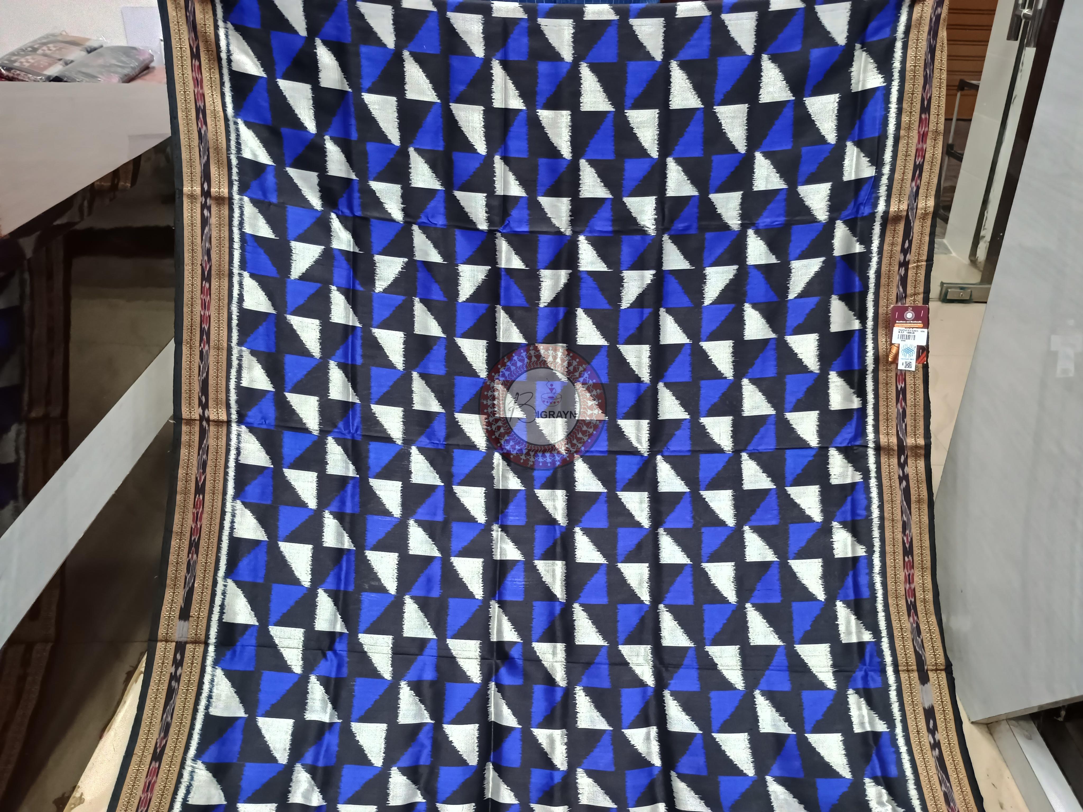 Blue Black Flag Design Khandua Silk Saree